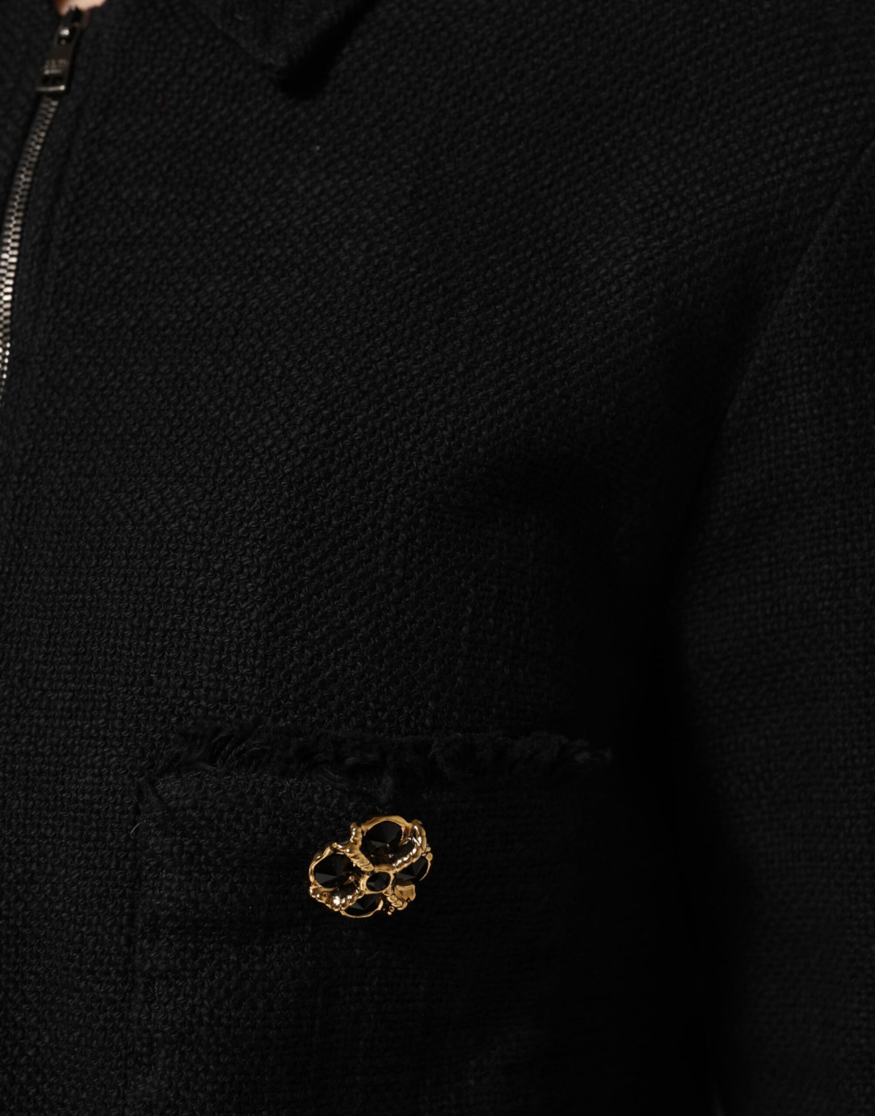 Dolce & Gabbana Black Cotton Full Zip Cropped Coat Jacket | Regal Royce