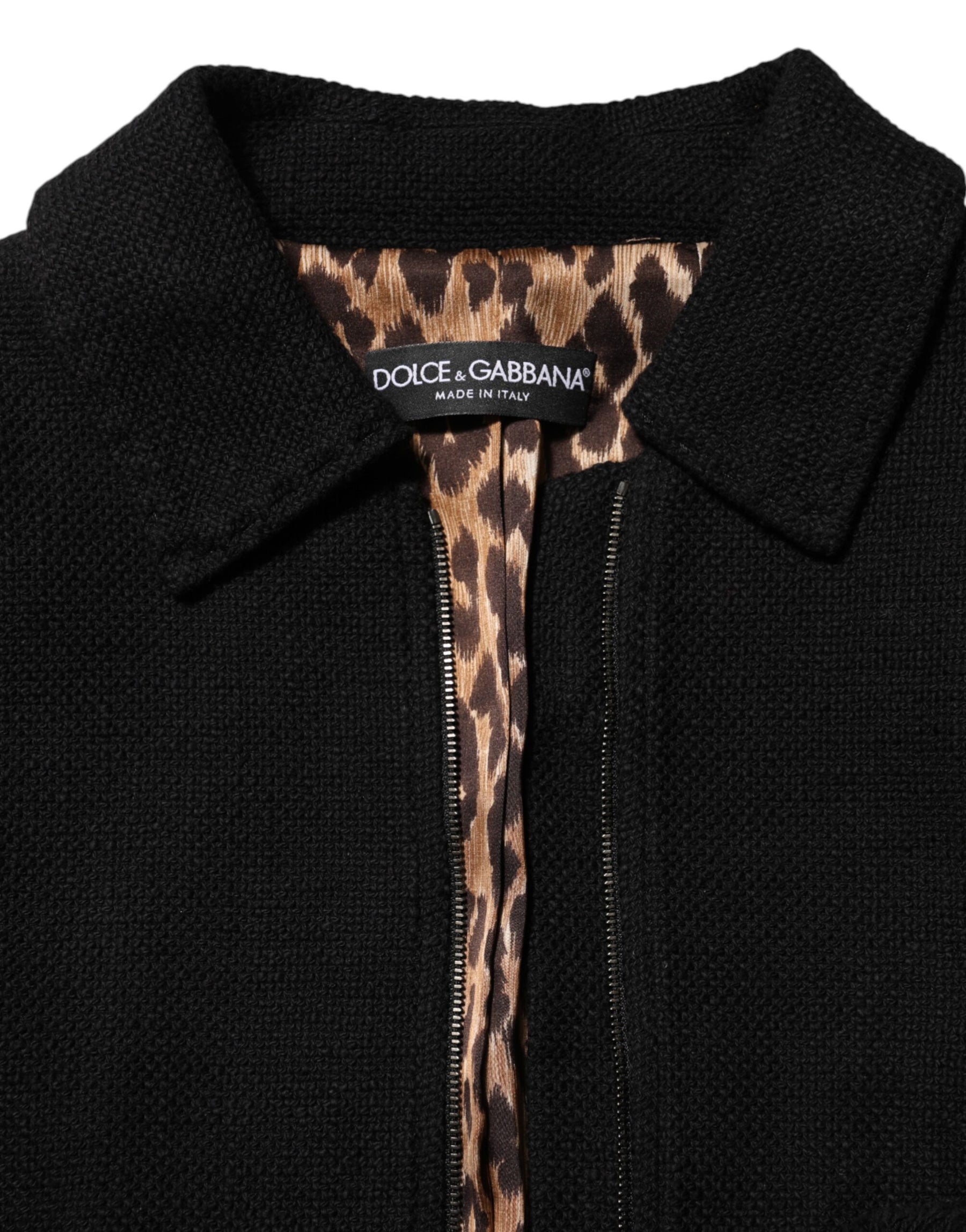 Dolce & Gabbana Black Cotton Full Zip Cropped Coat Jacket | Regal Royce