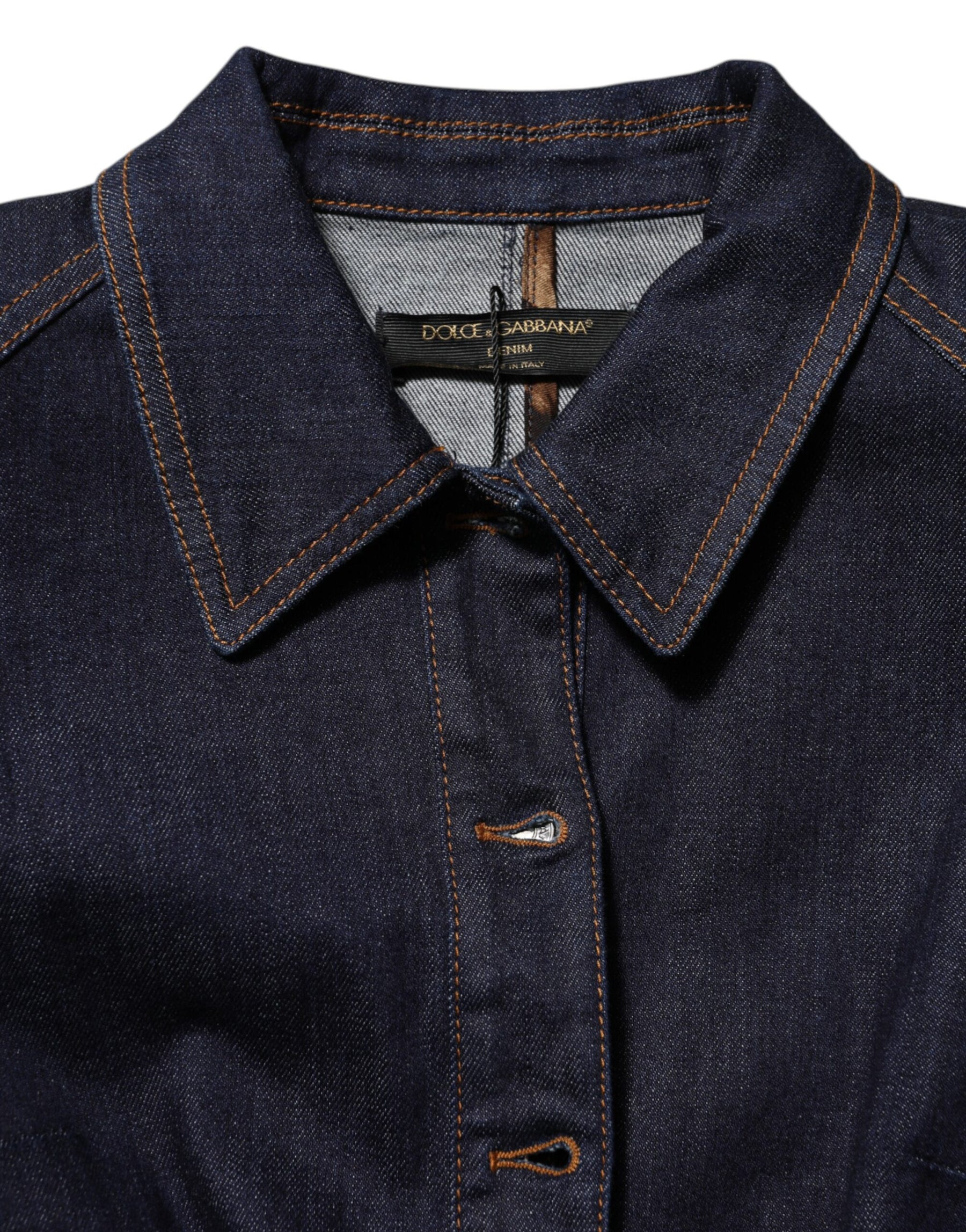 Dolce & Gabbana Dark Blue Cotton Collared Denim Coat Jacket | Regal Royce