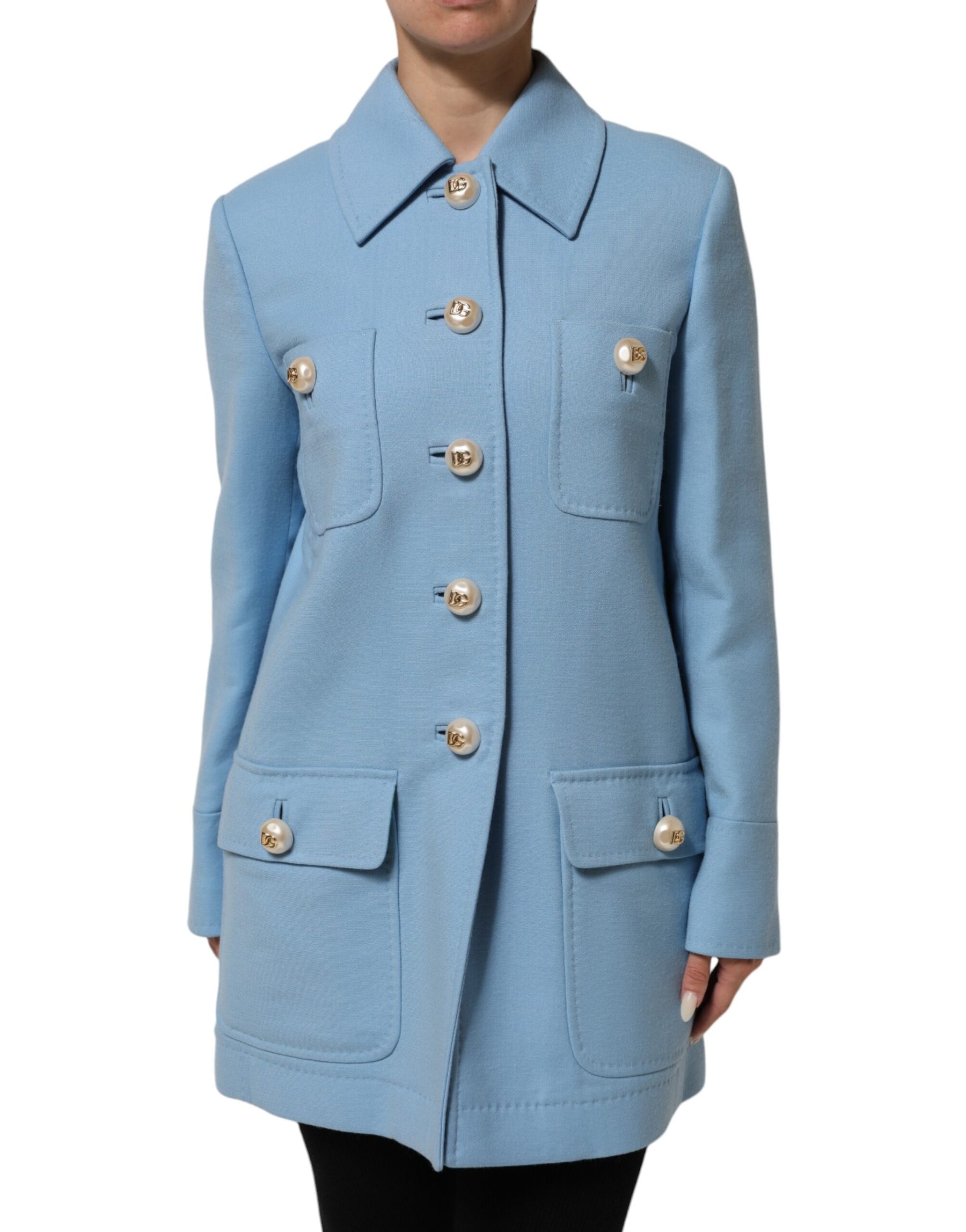 Dolce & Gabbana Blue Buttoned Down Trench Coat Jacket | Regal Royce