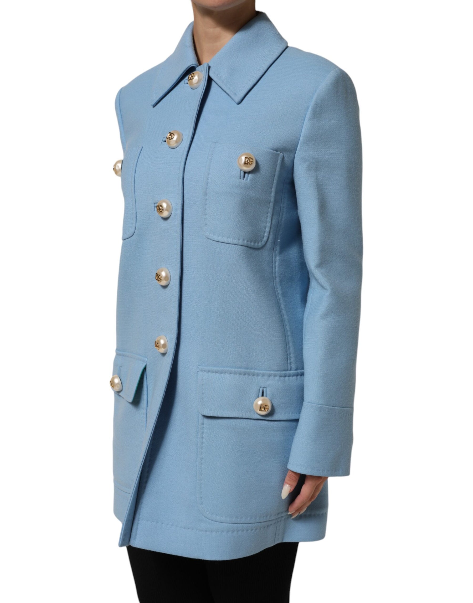 Dolce & Gabbana Blue Buttoned Down Trench Coat Jacket | Regal Royce