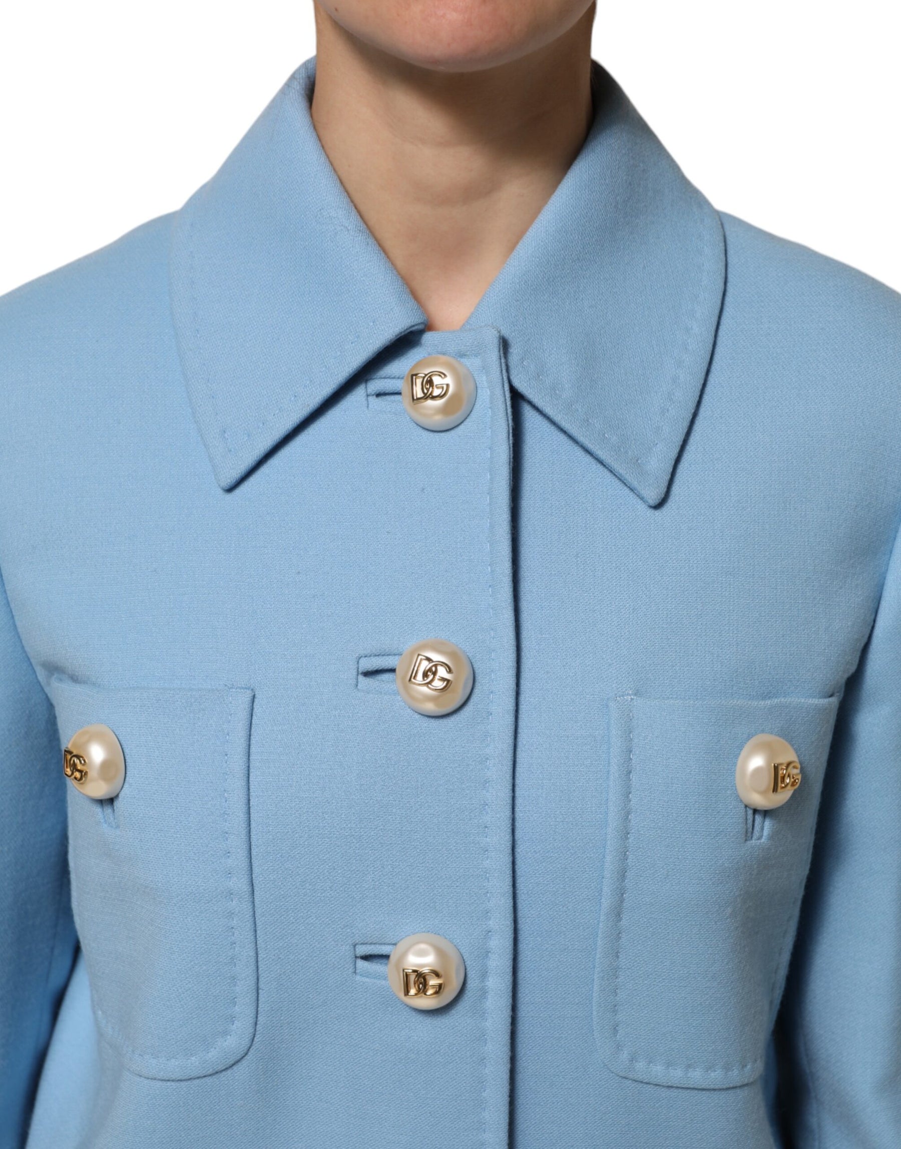 Dolce & Gabbana Blue Buttoned Down Trench Coat Jacket | Regal Royce