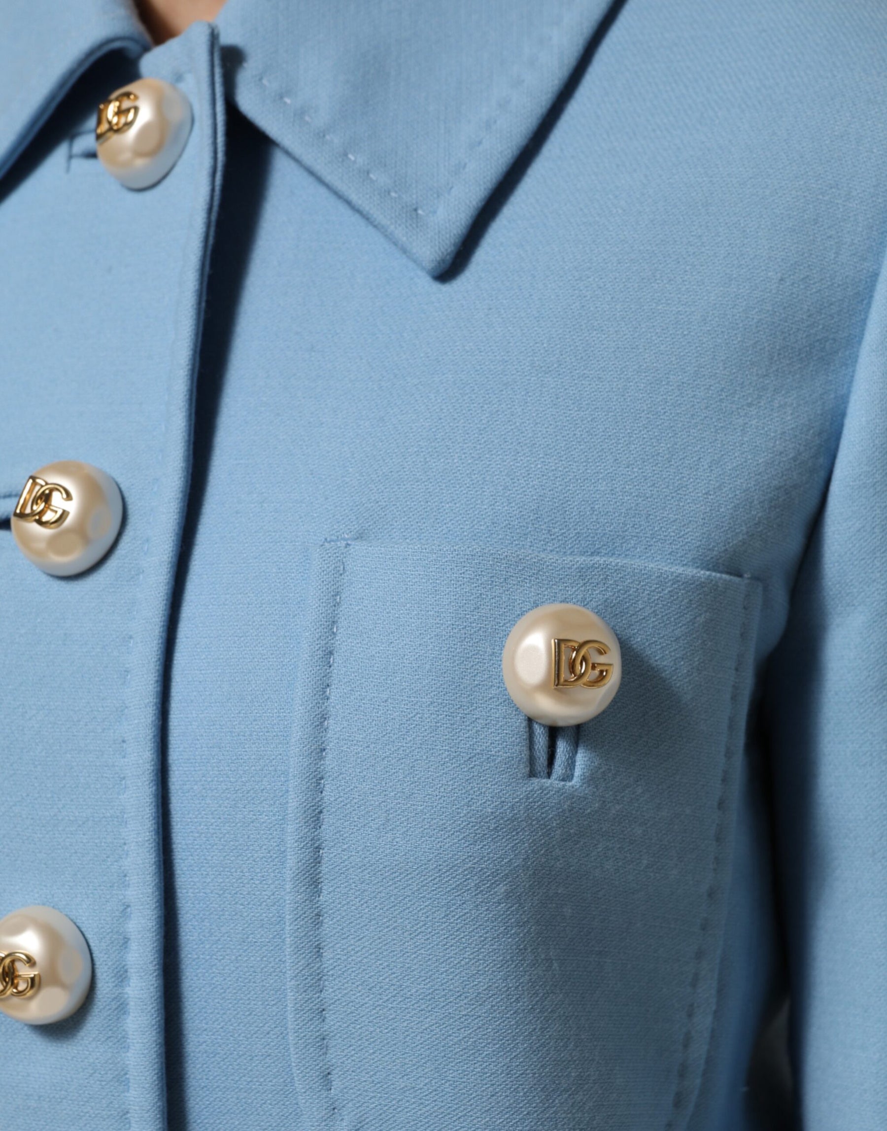 Dolce & Gabbana Blue Buttoned Down Trench Coat Jacket | Regal Royce