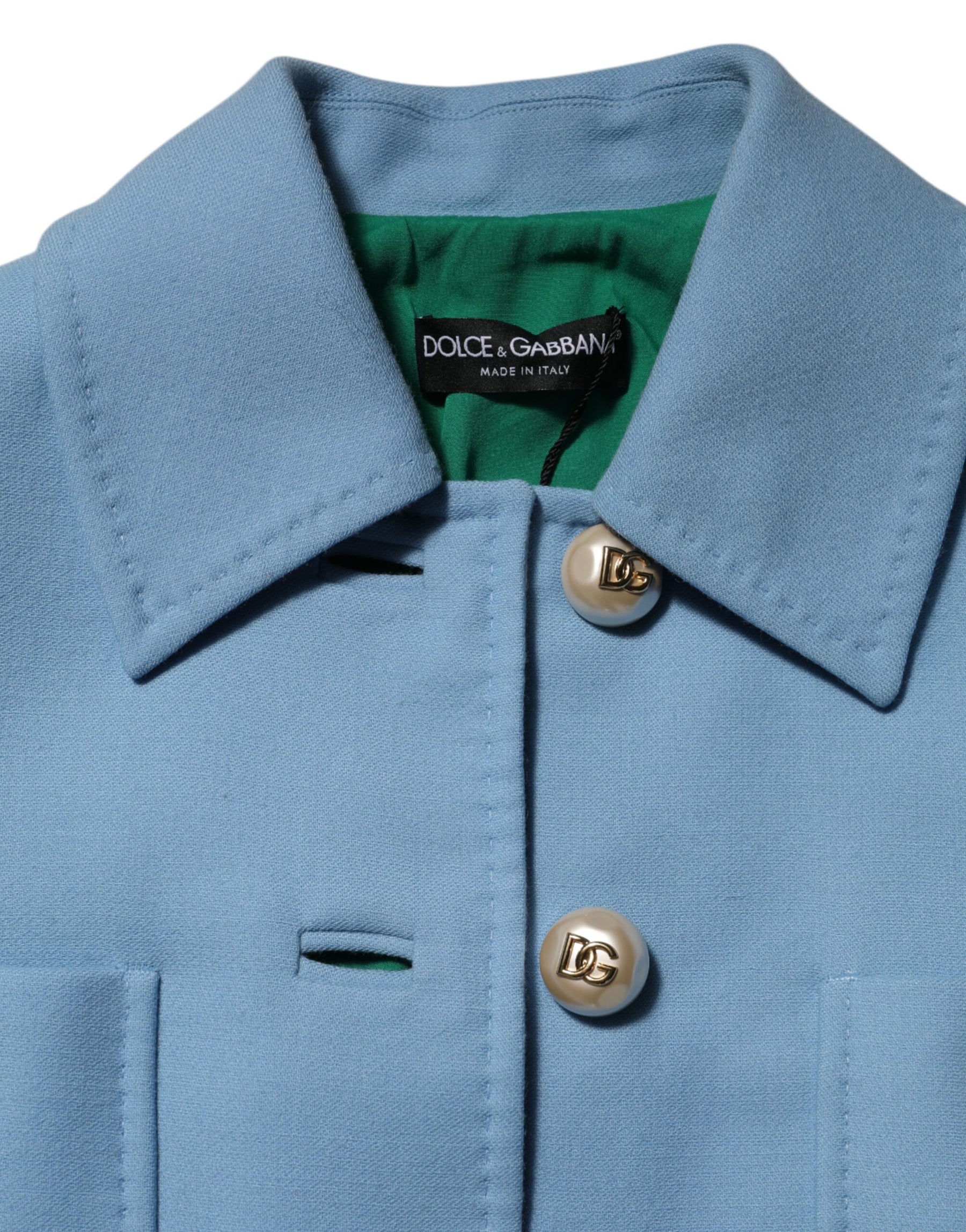 Dolce & Gabbana Blue Buttoned Down Trench Coat Jacket | Regal Royce
