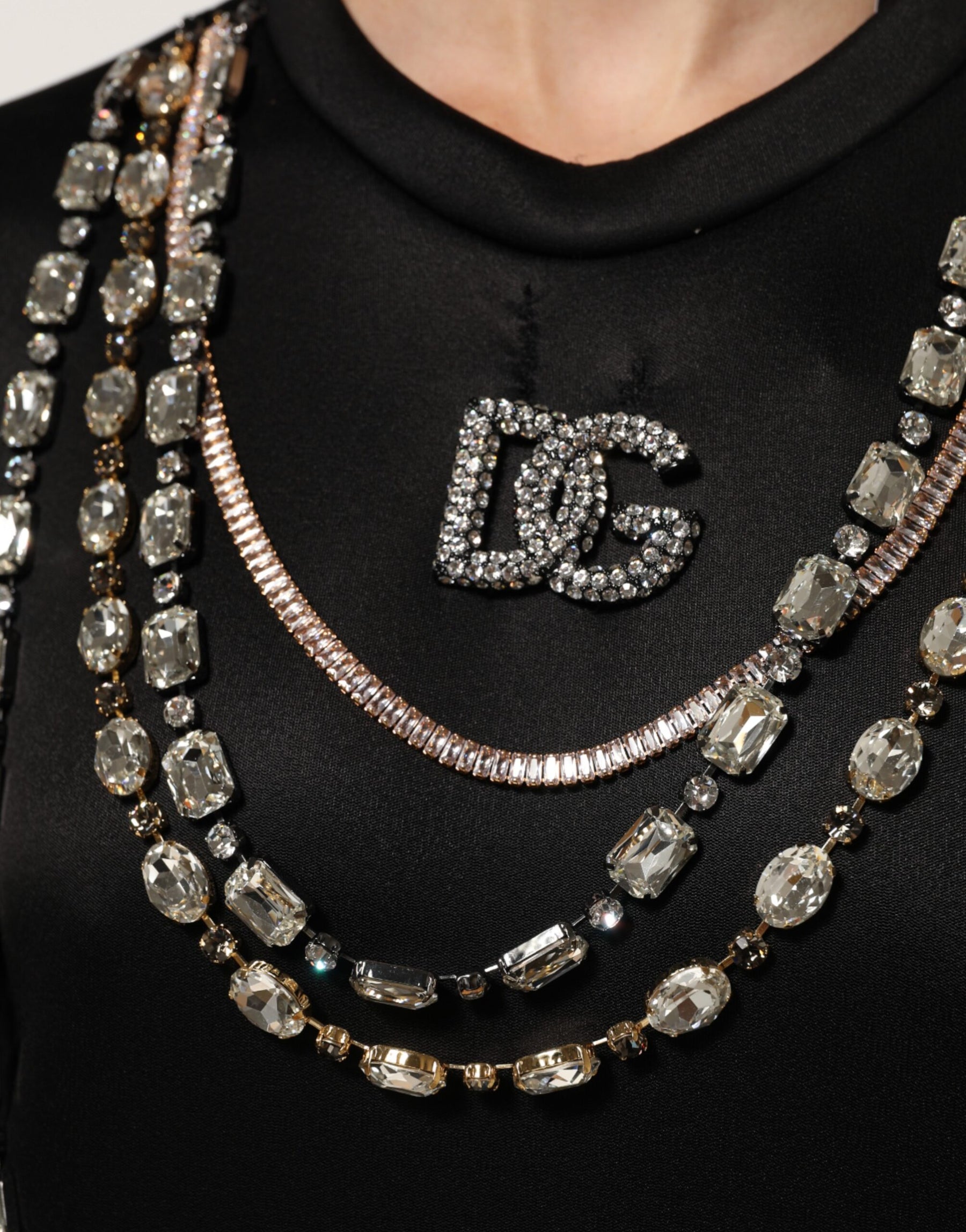 Dolce & Gabbana Black Necklace Crystal DG Logo Sweatshirt Sweater | Regal Royce
