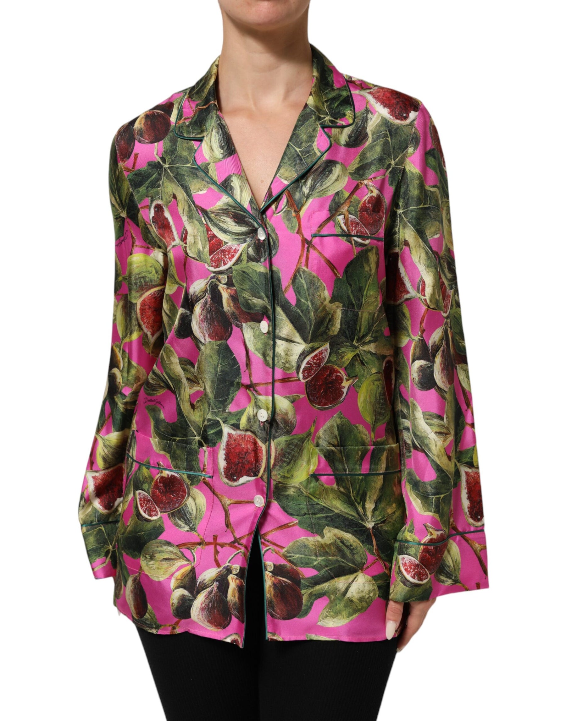 Dolce & Gabbana Hot Pink Fig Printed Silk Shirt Blouse Top | Regal Royce