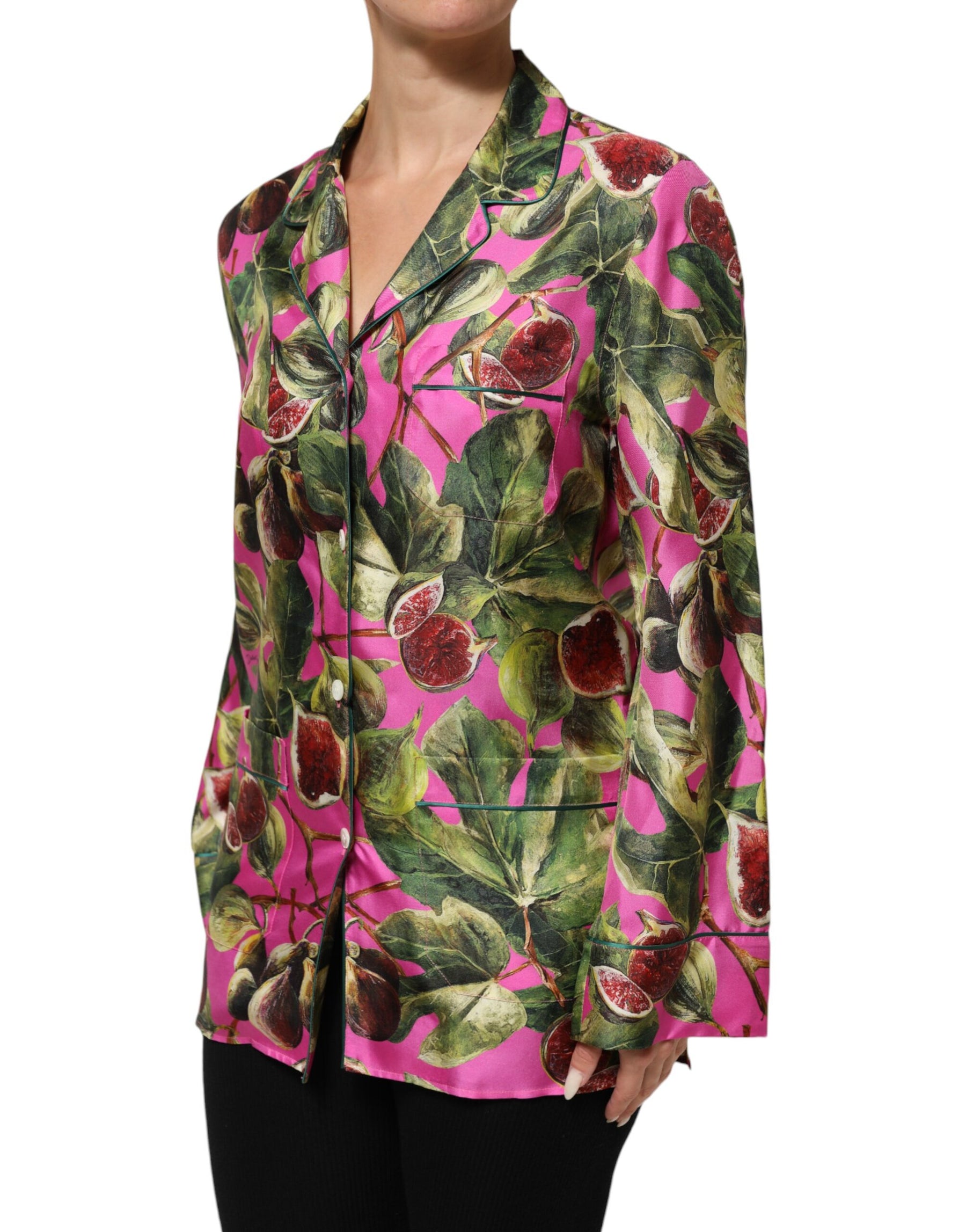Dolce & Gabbana Hot Pink Fig Printed Silk Shirt Blouse Top | Regal Royce