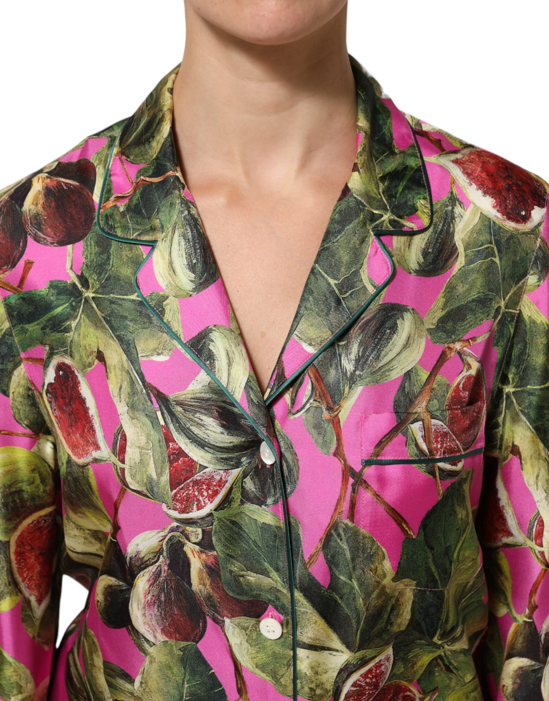 Dolce & Gabbana Hot Pink Fig Printed Silk Shirt Blouse Top | Regal Royce