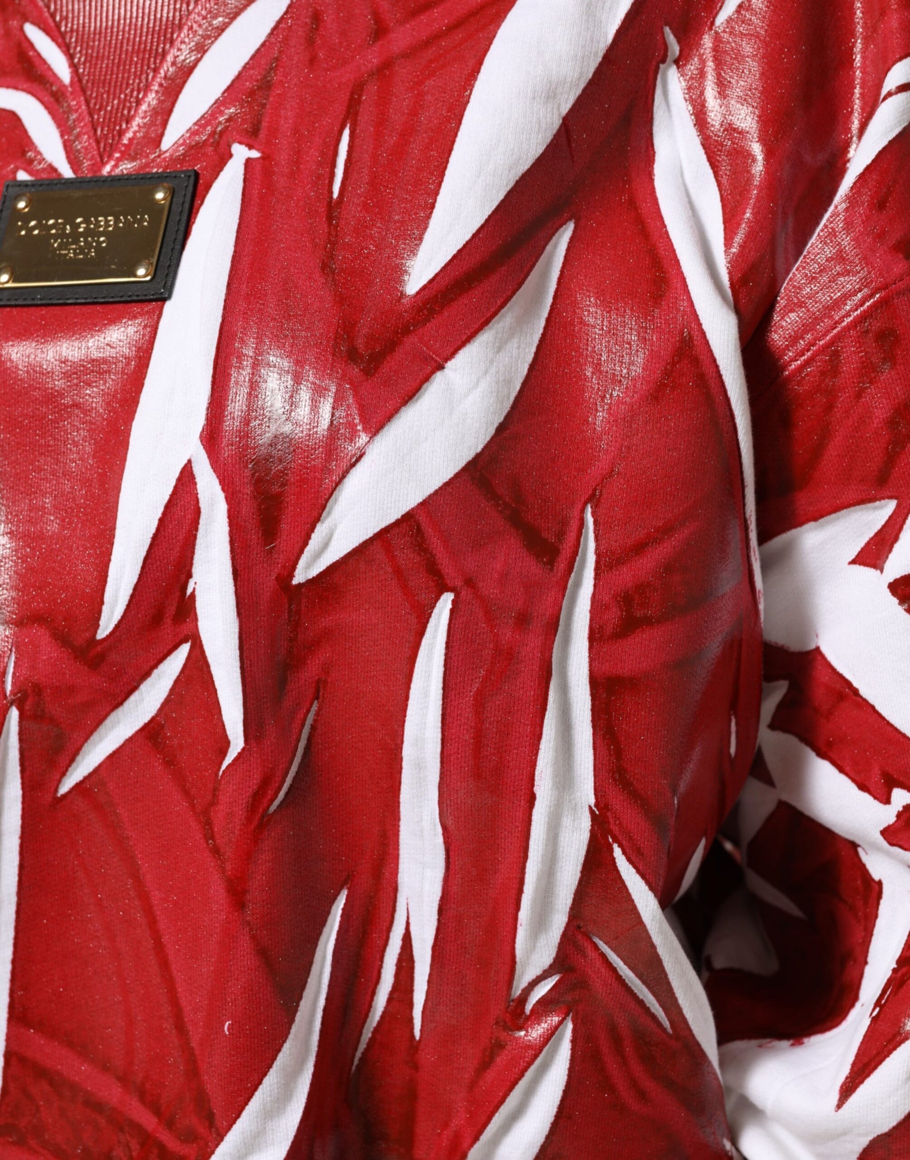 Dolce & Gabbana Red White Cotton Printed Pullover Sweater | Regal Royce