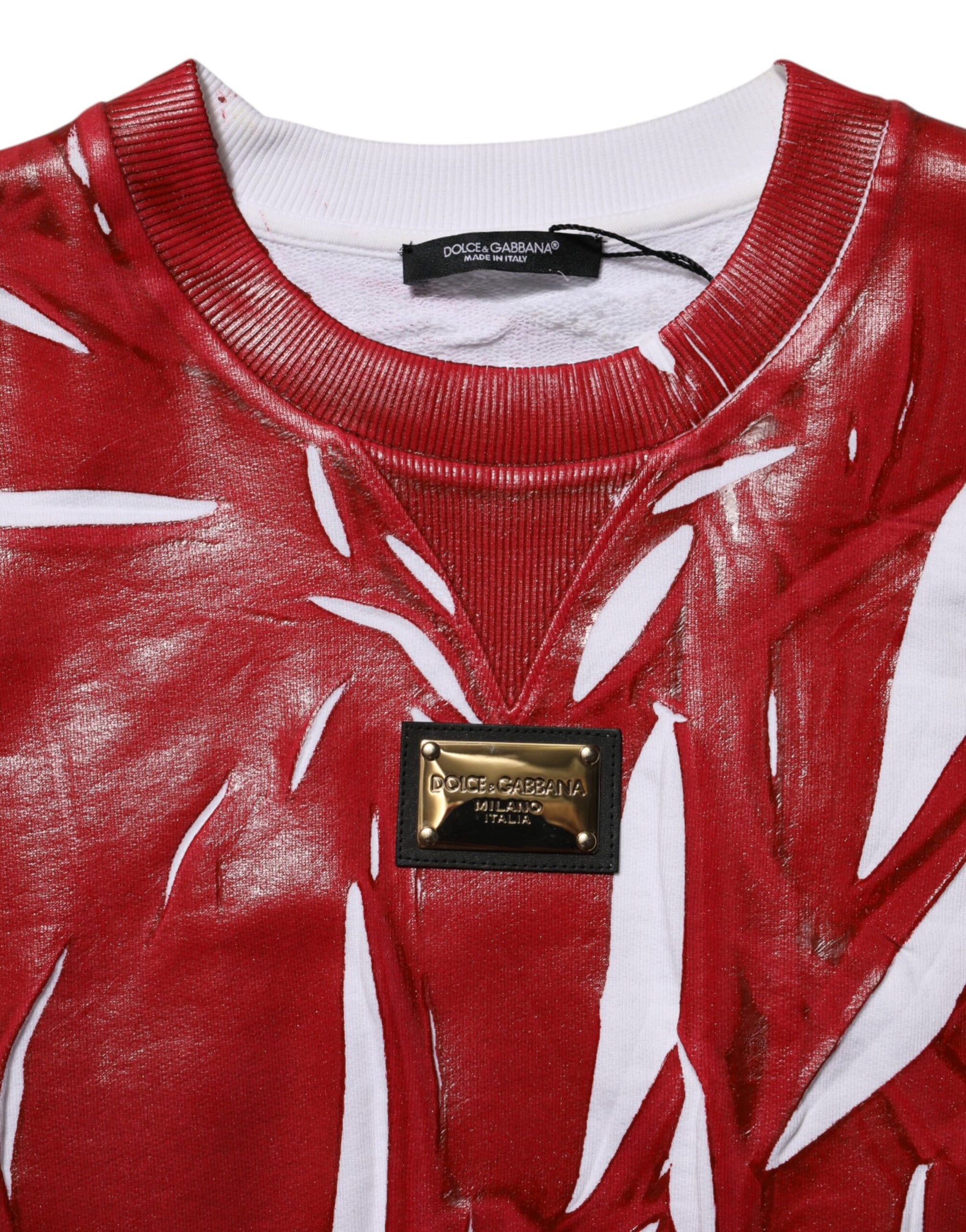 Dolce & Gabbana Red White Cotton Printed Pullover Sweater | Regal Royce