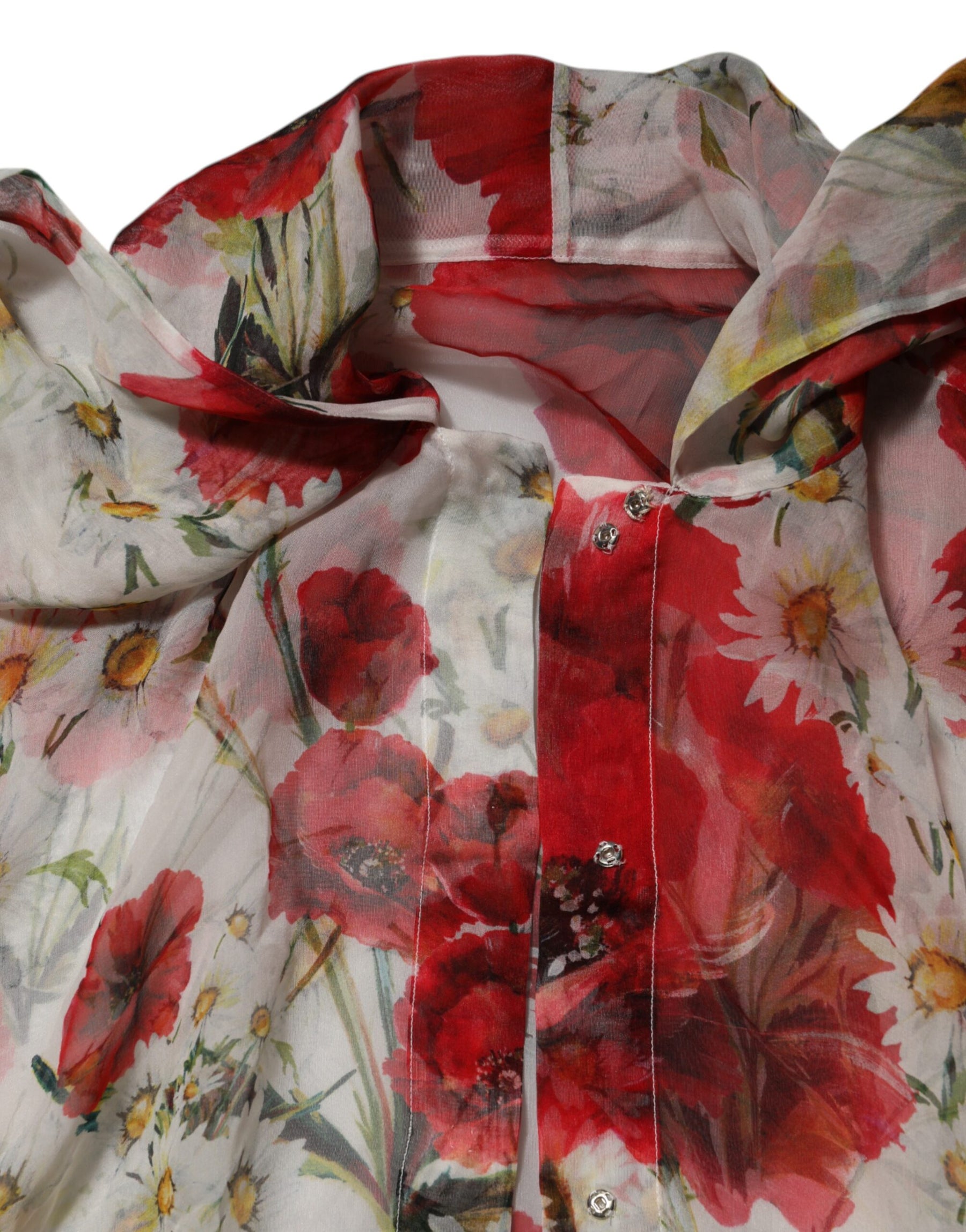 Dolce & Gabbana White Floral Tie-Neck Poppy Print Blouse Top | Regal Royce