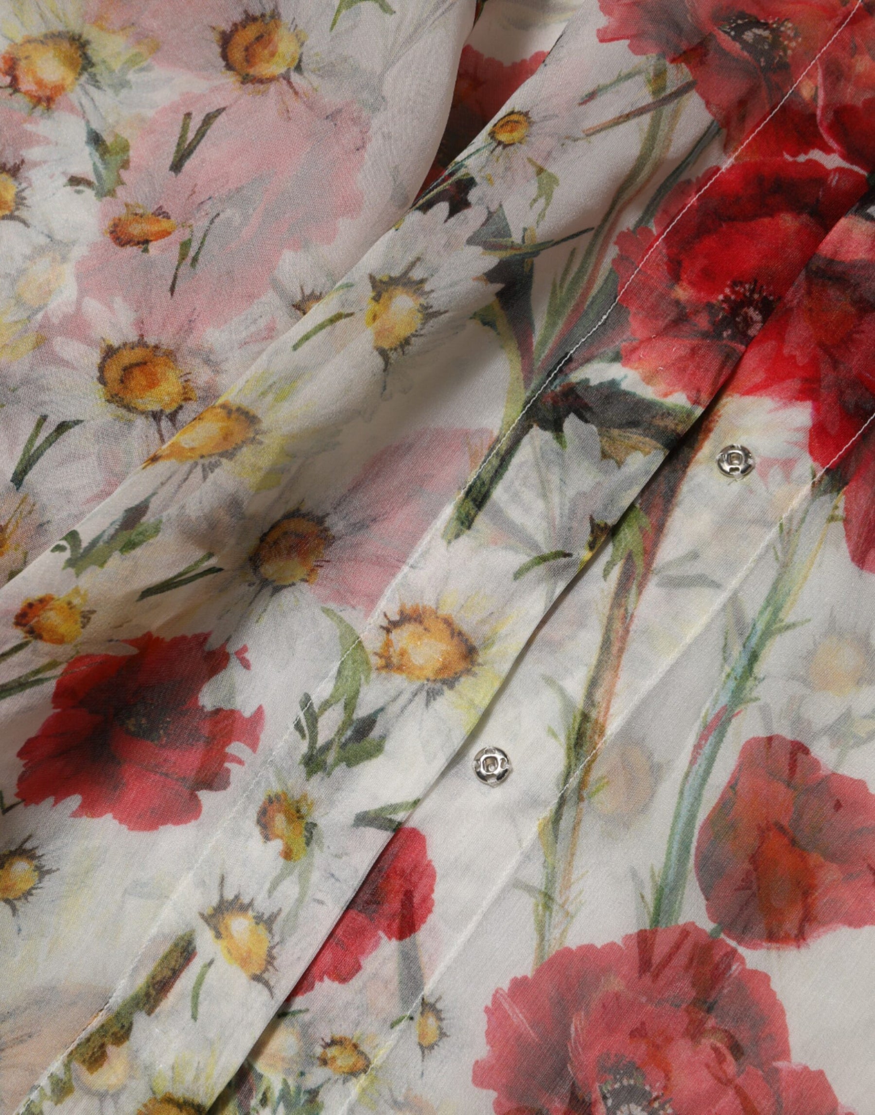 Dolce & Gabbana White Floral Tie-Neck Poppy Print Blouse Top | Regal Royce