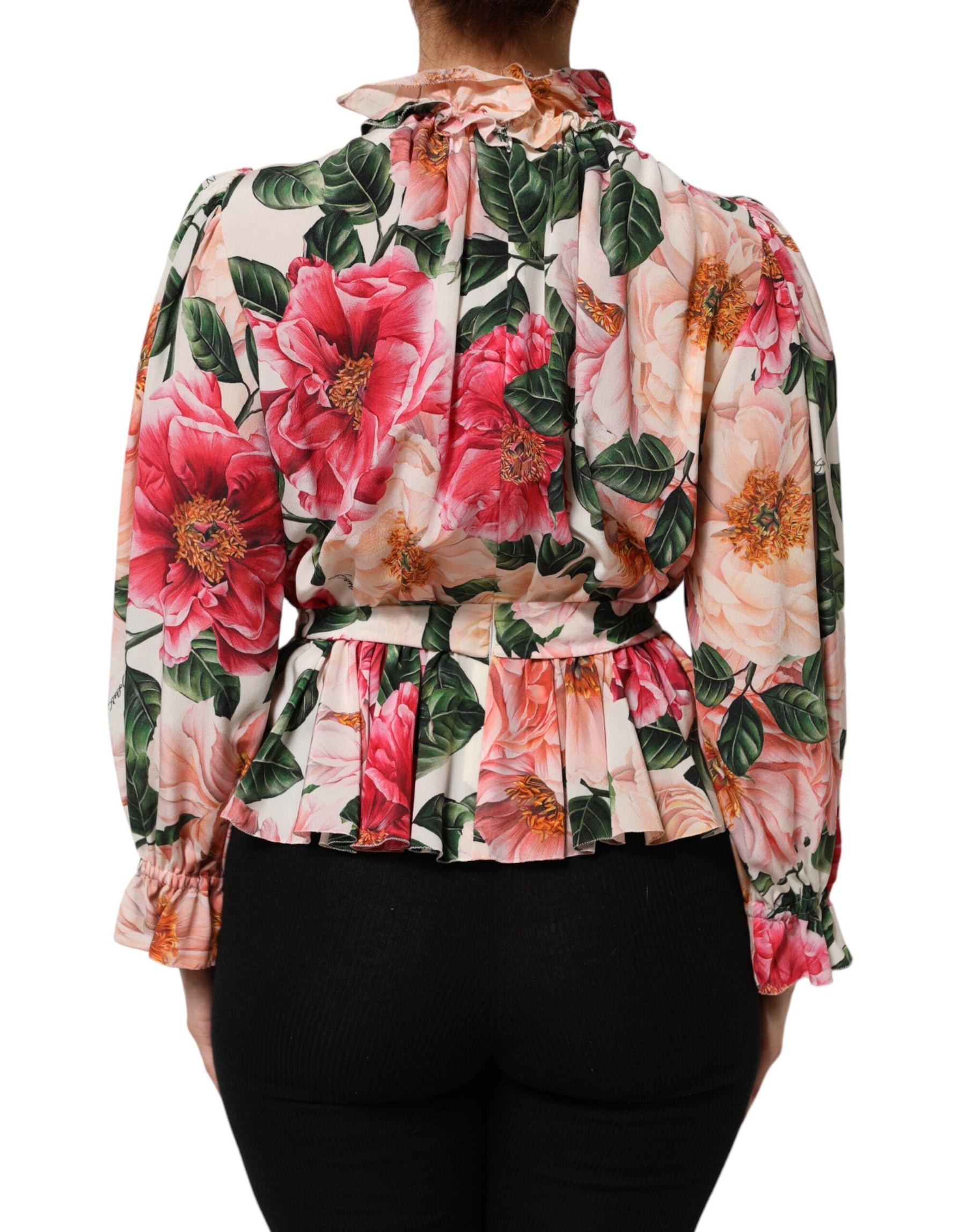 Dolce & Gabbana Pink Floral Printed Silk Ruffled Blouse Top | Regal Royce