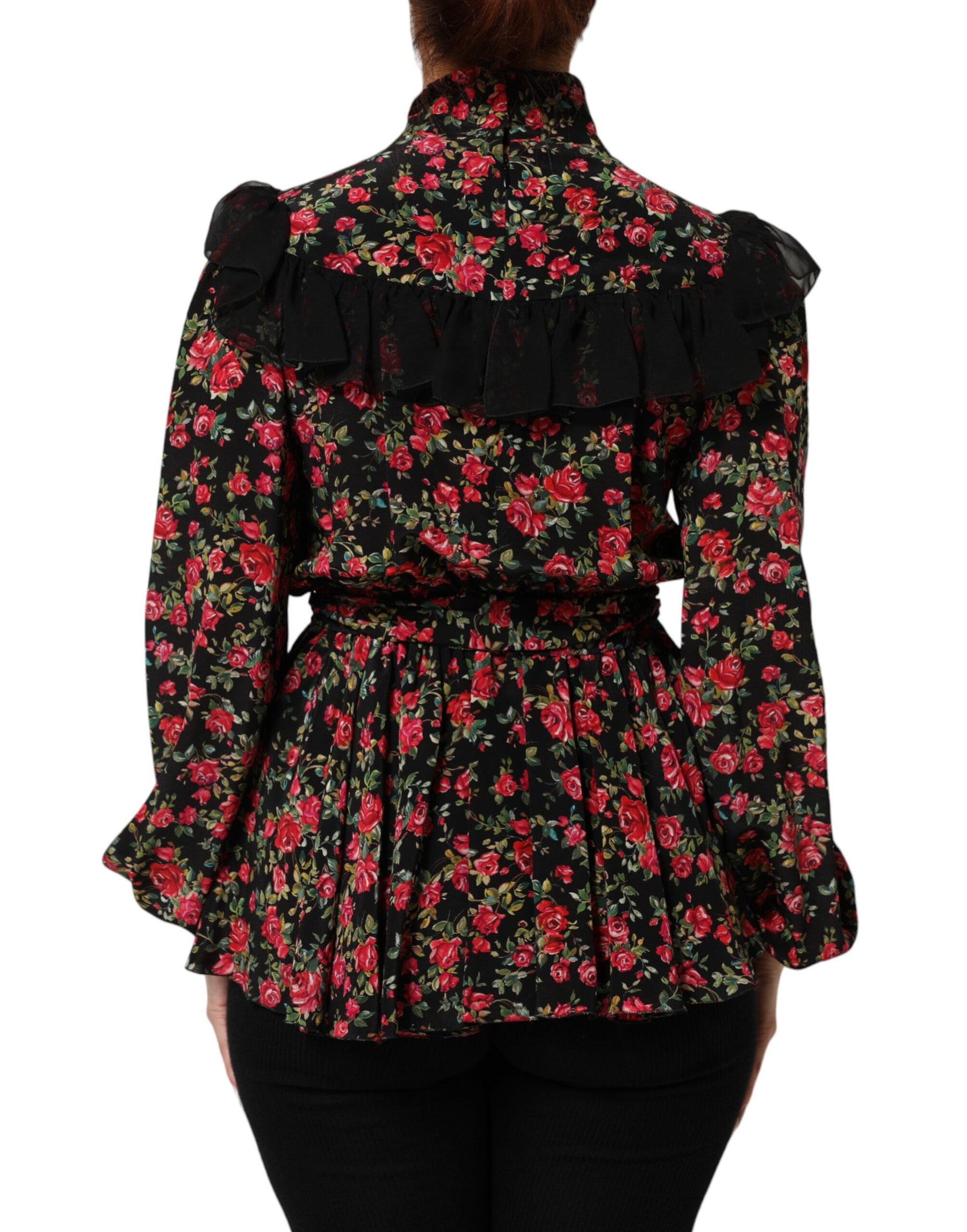 Dolce & Gabbana Black Floral Print Long Sleeve Blouse Top | Regal Royce