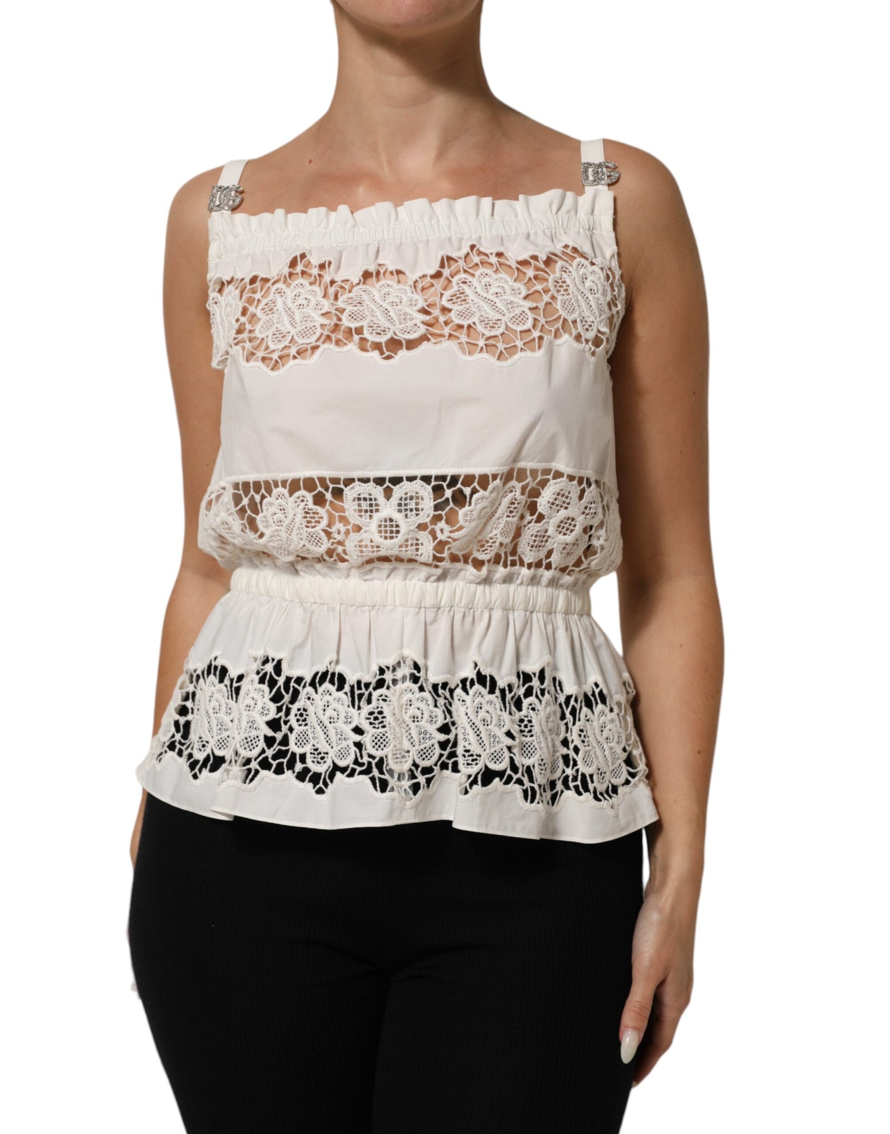 Dolce & Gabbana White Poplin Openwork Embroidery Tank Top | Regal Royce