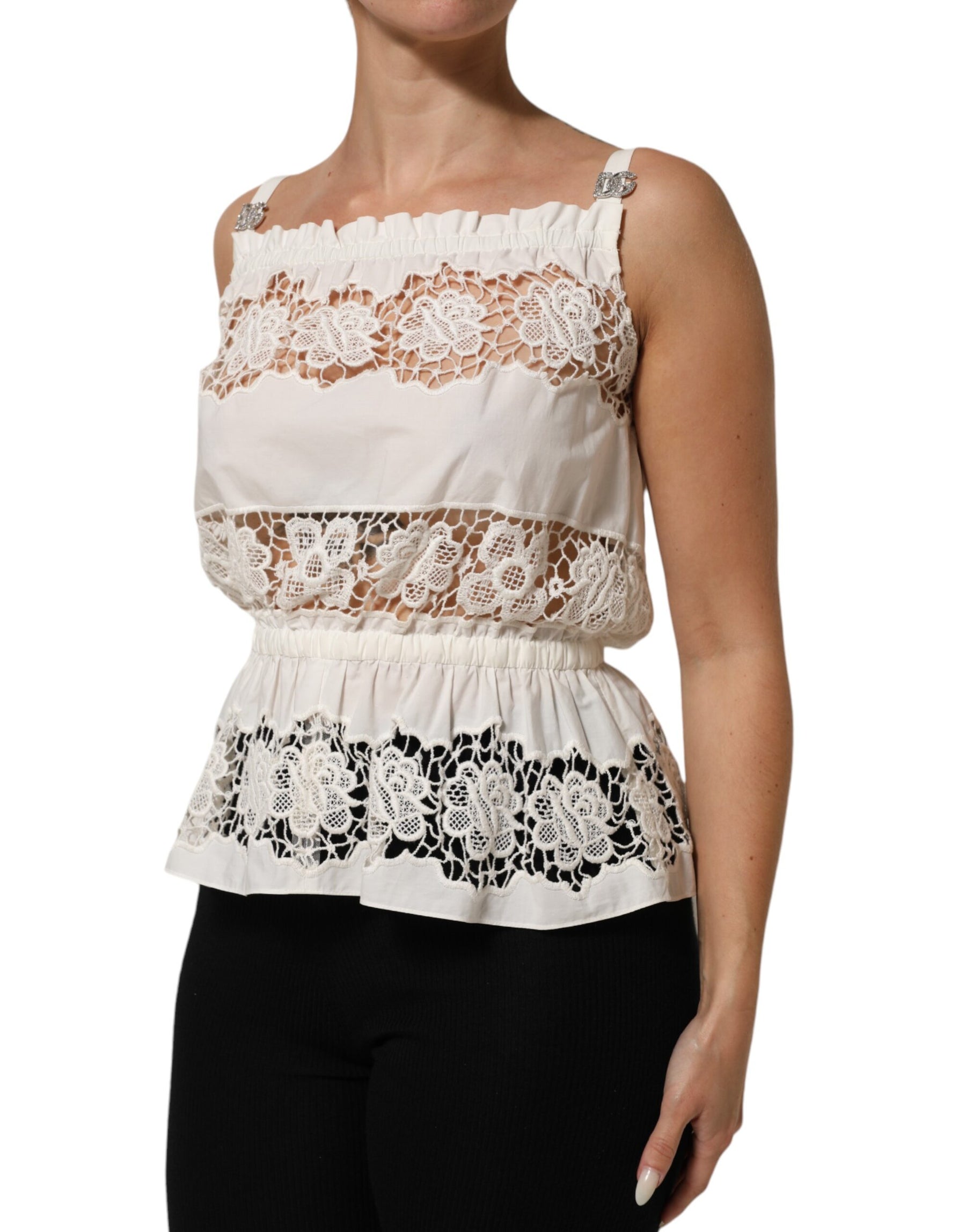 Dolce & Gabbana White Poplin Openwork Embroidery Tank Top | Regal Royce