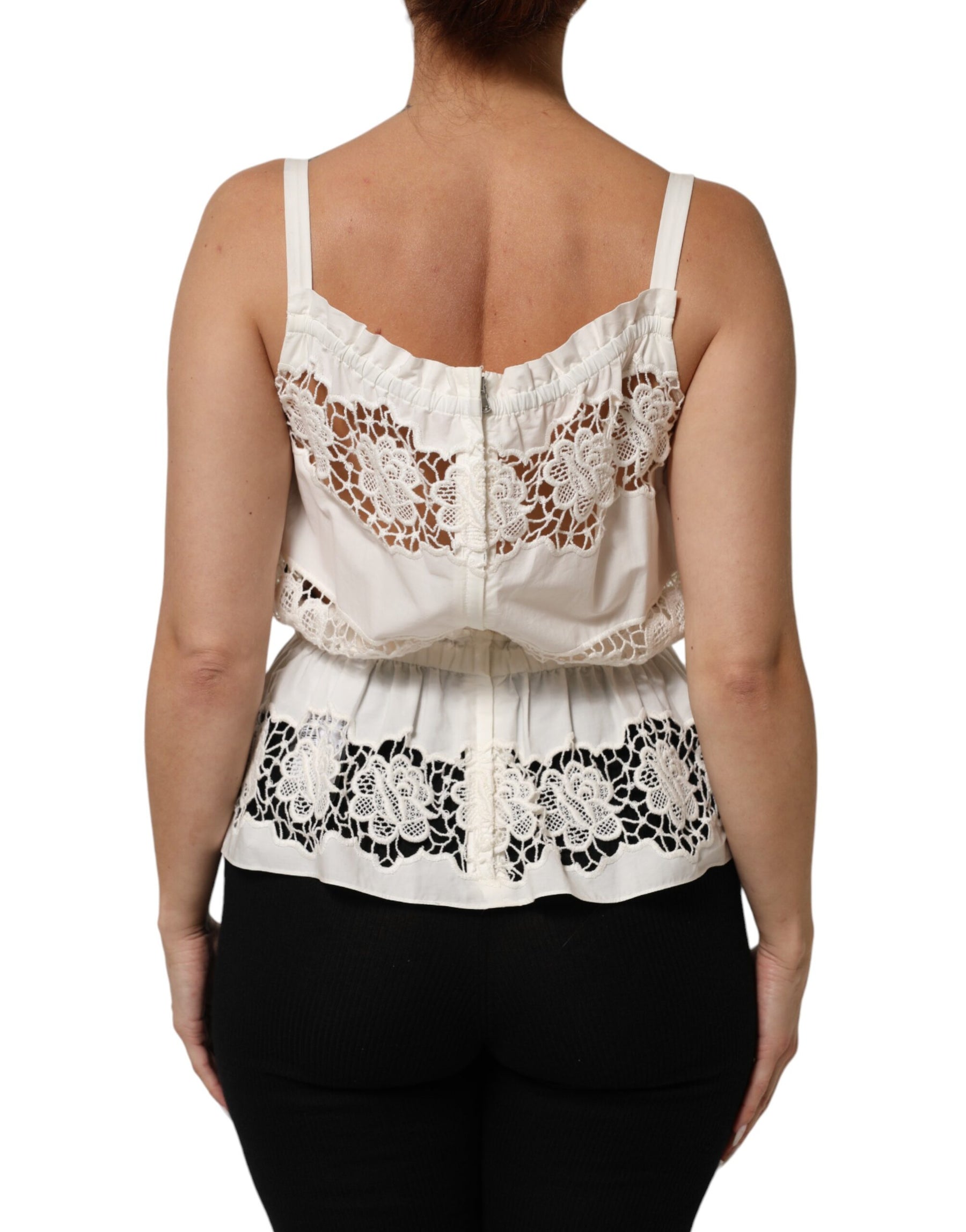 Dolce & Gabbana White Poplin Openwork Embroidery Tank Top | Regal Royce