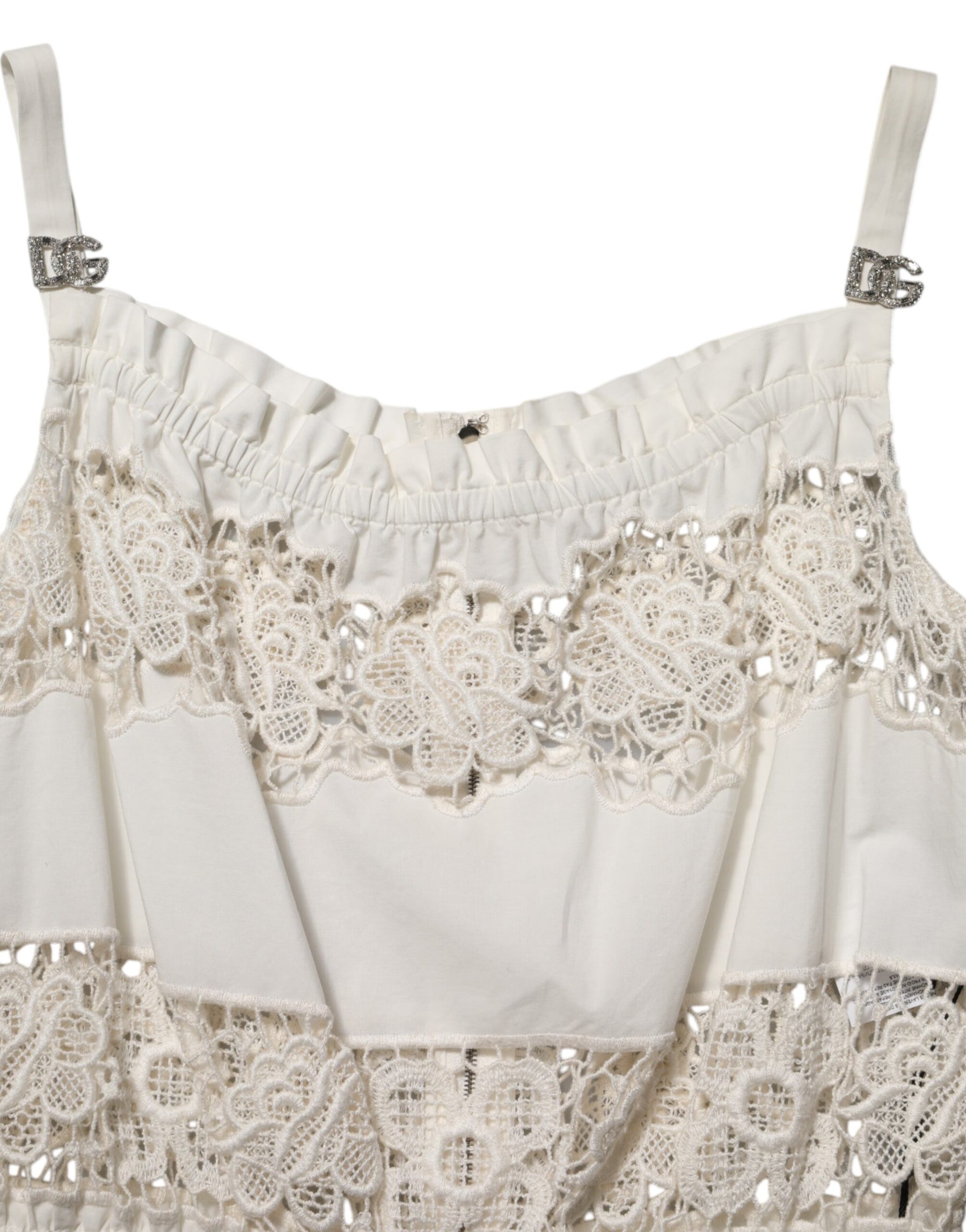 Dolce & Gabbana White Poplin Openwork Embroidery Tank Top | Regal Royce
