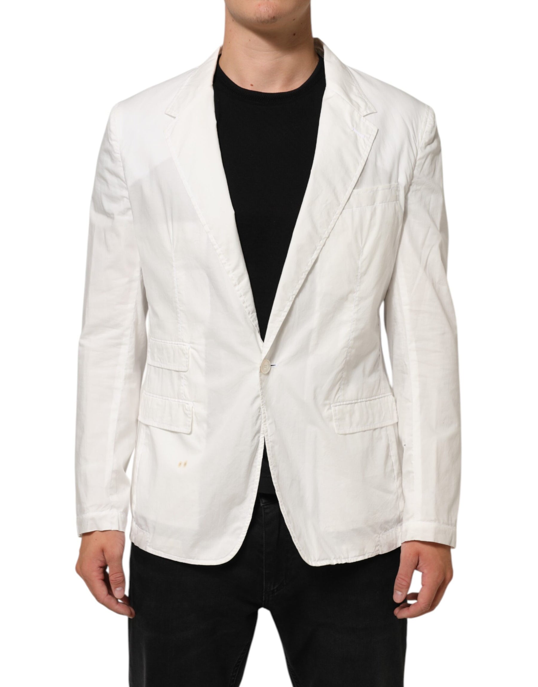 Dolce & Gabbana White Cotton 1 Button Men Suit Blazer | Regal Royce