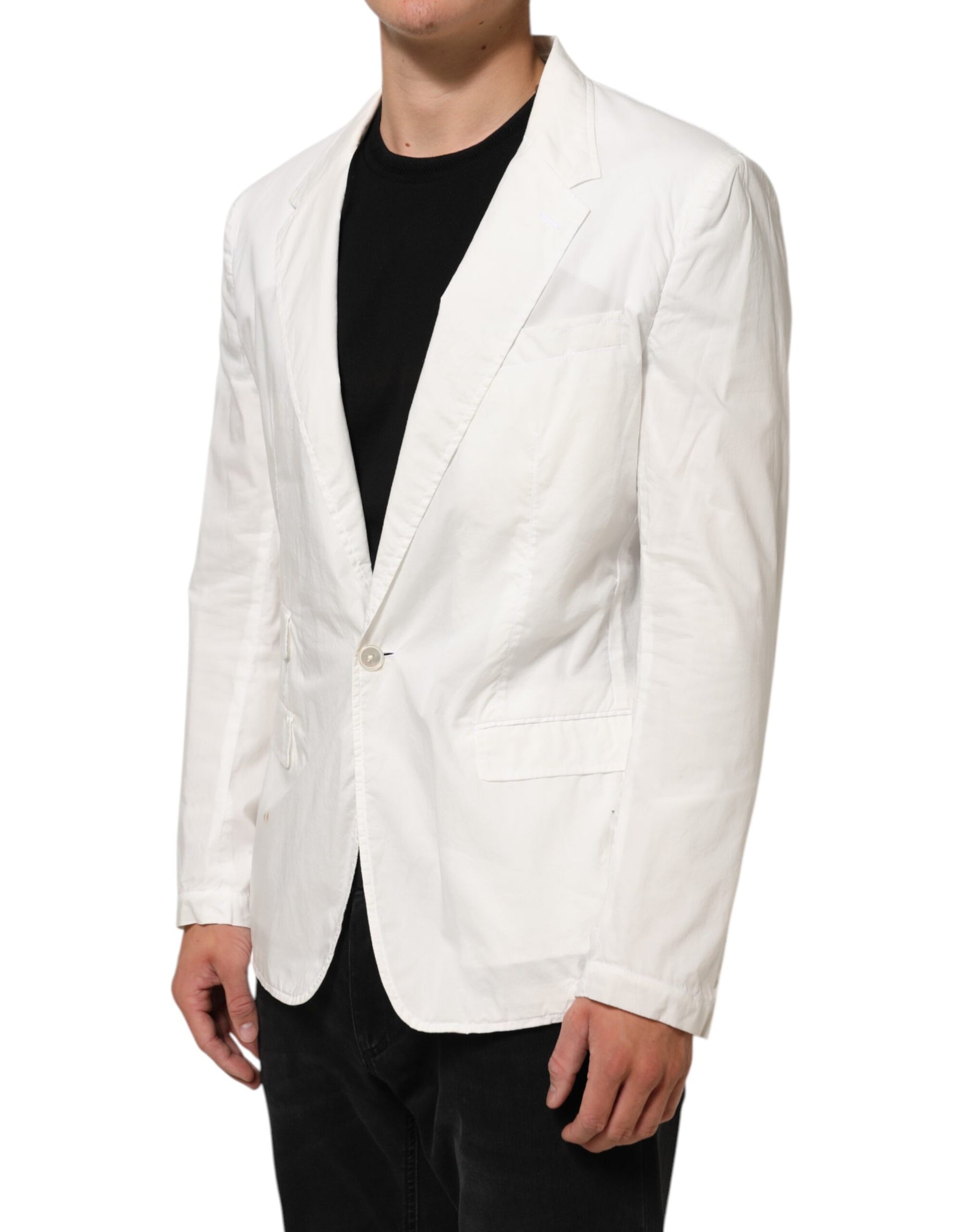 Dolce & Gabbana White Cotton 1 Button Men Suit Blazer | Regal Royce