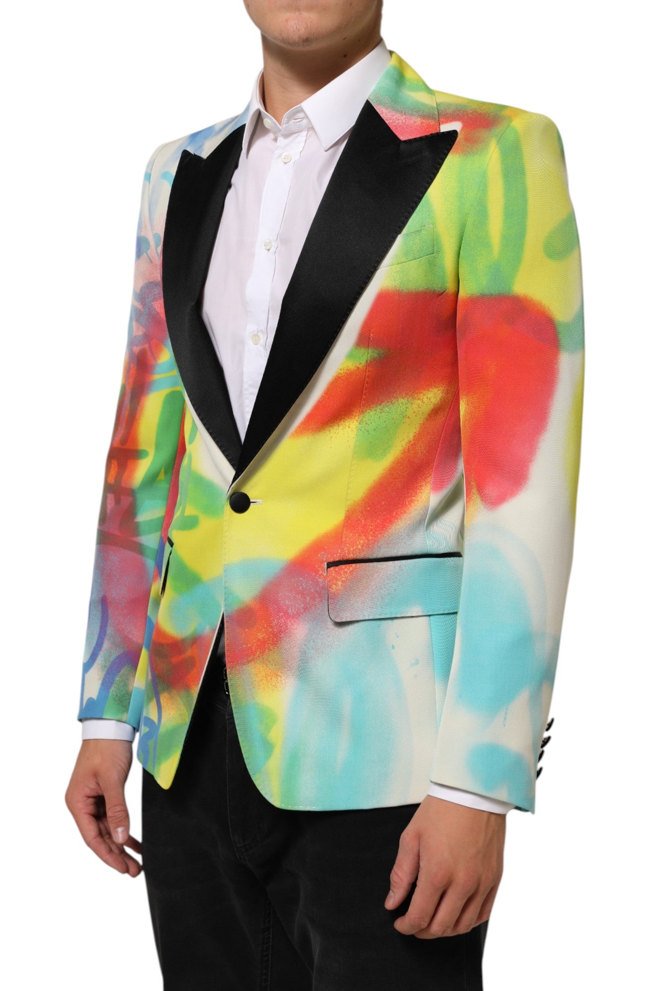 Dolce & Gabbana Multicolor Graffiti SICILIA 1 Button Men Suit Blazer | Regal Royce