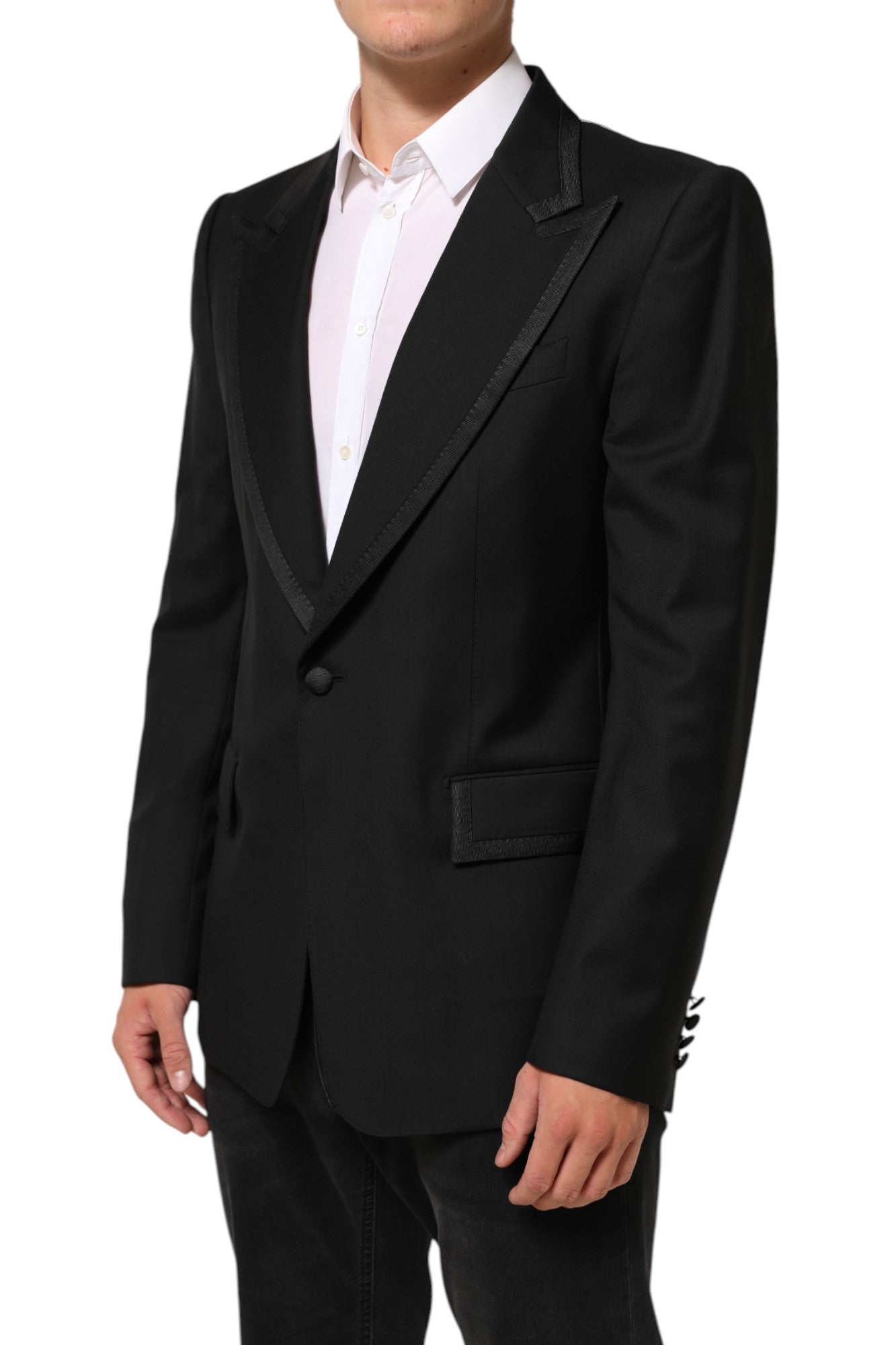 Dolce & Gabbana Black Wool 1 Button Suit Jacket Men Blazer | Regal Royce
