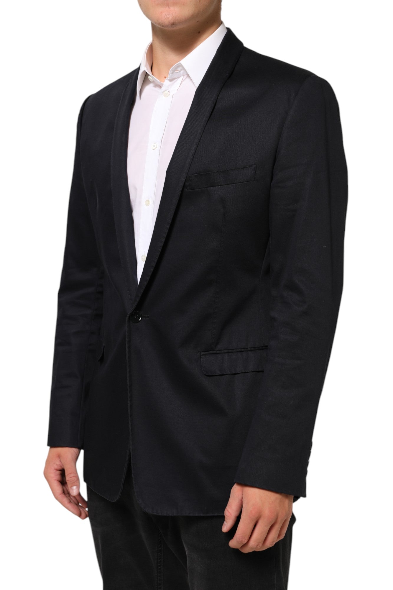 Dolce & Gabbana Black Cotton 1 Button Suit Jacket Blazer | Regal Royce