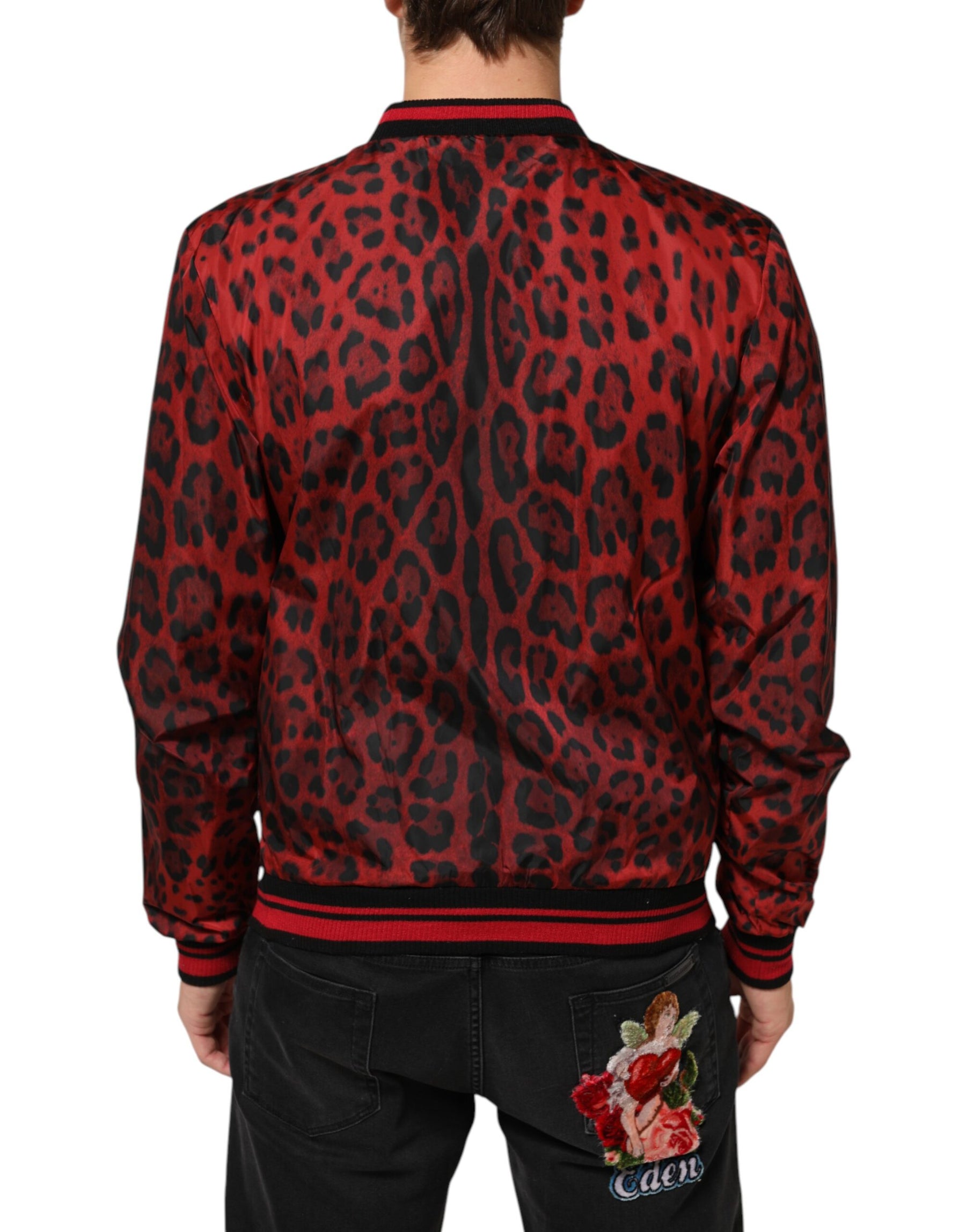 Dolce & Gabbana Red Leopard Print Full Zip Bomber Jacket | Regal Royce