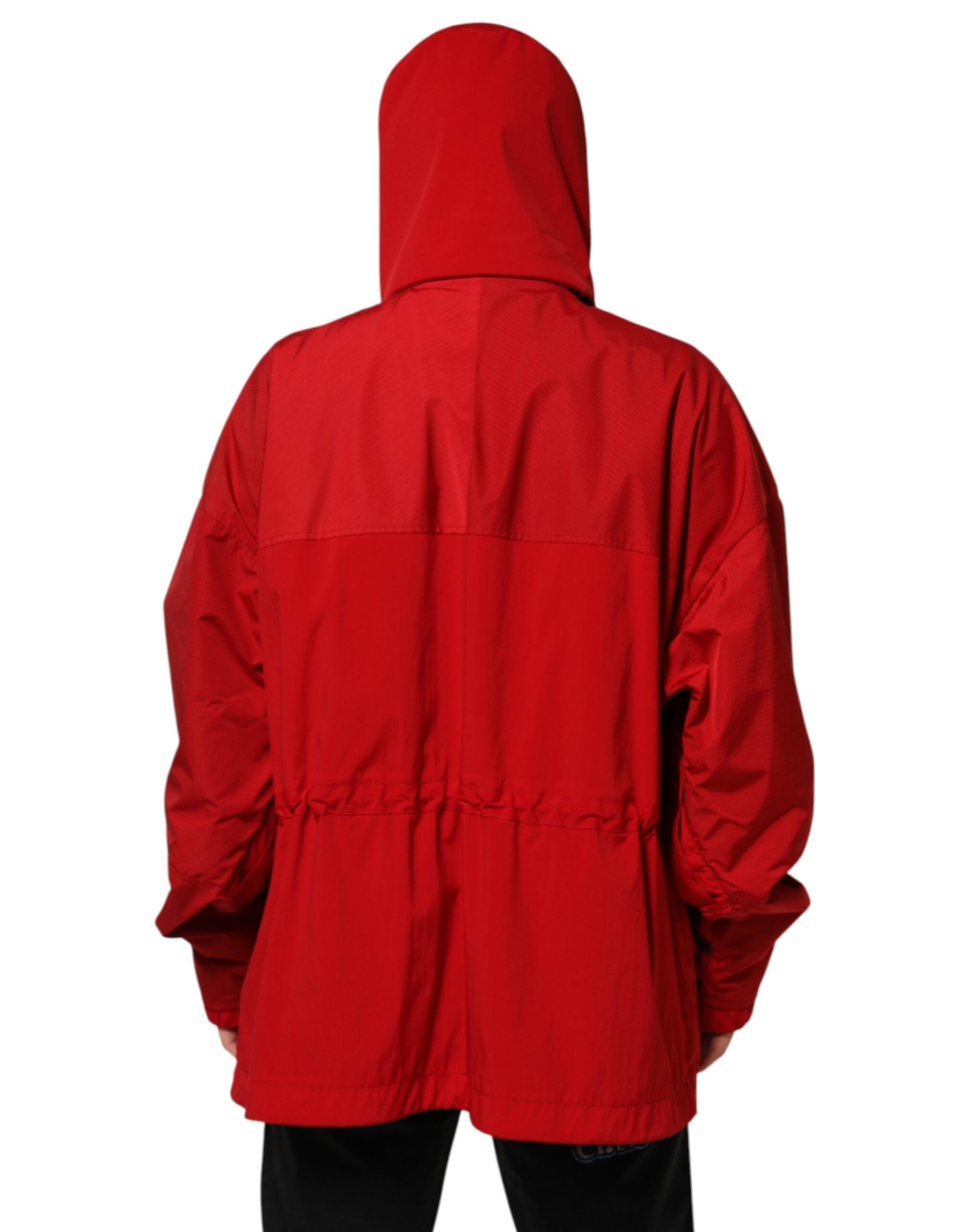 Dolce & Gabbana Red Nylon Hooded Men Full Zip Parka Jacket | Regal Royce