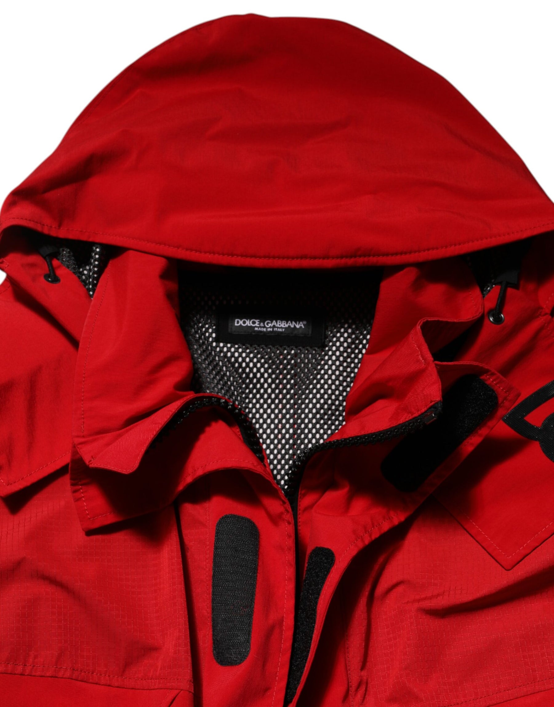 Dolce & Gabbana Red Nylon Hooded Men Full Zip Parka Jacket | Regal Royce
