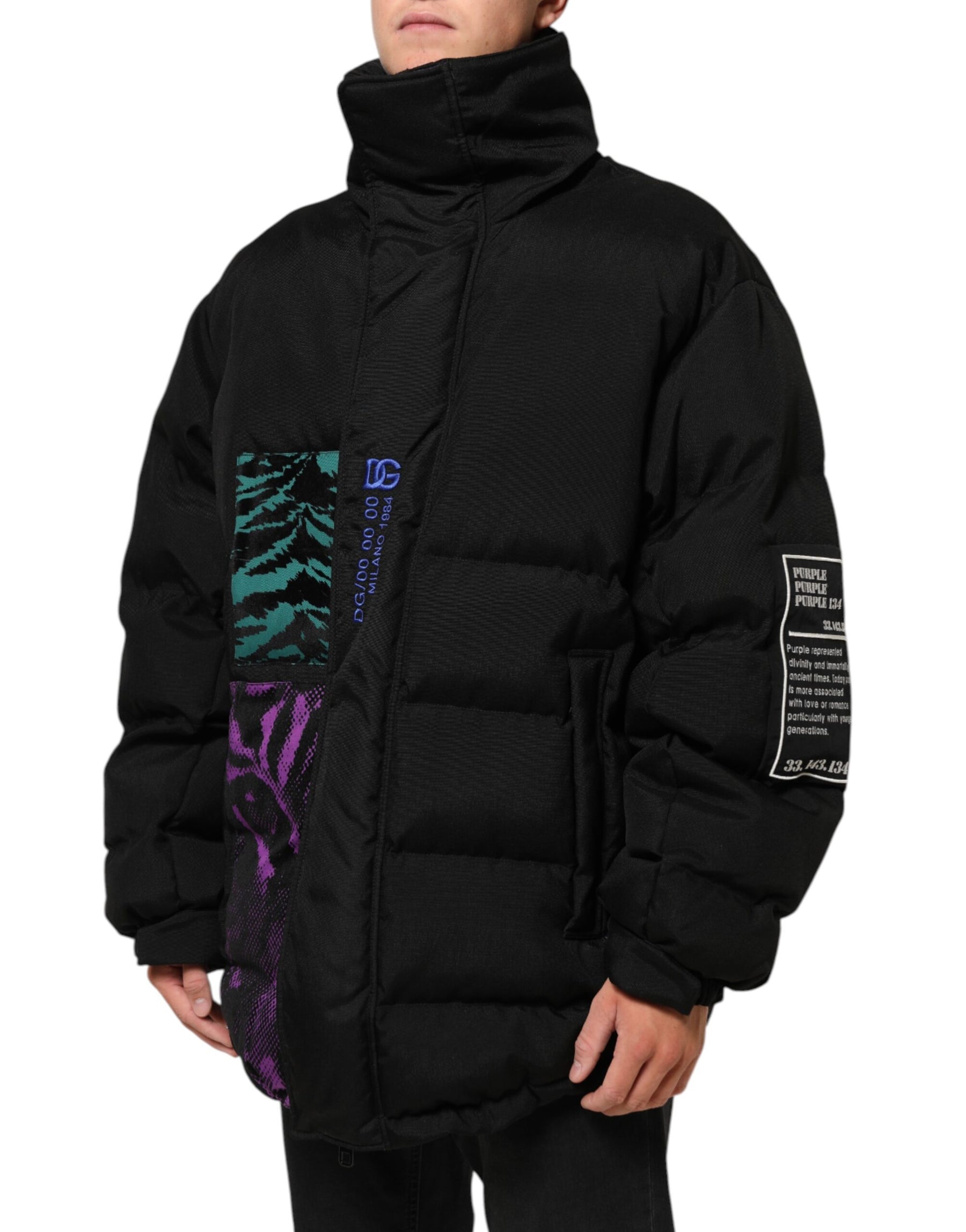 Dolce & Gabbana Black Nylon Puffer Men Full Zip Jacket | Regal Royce