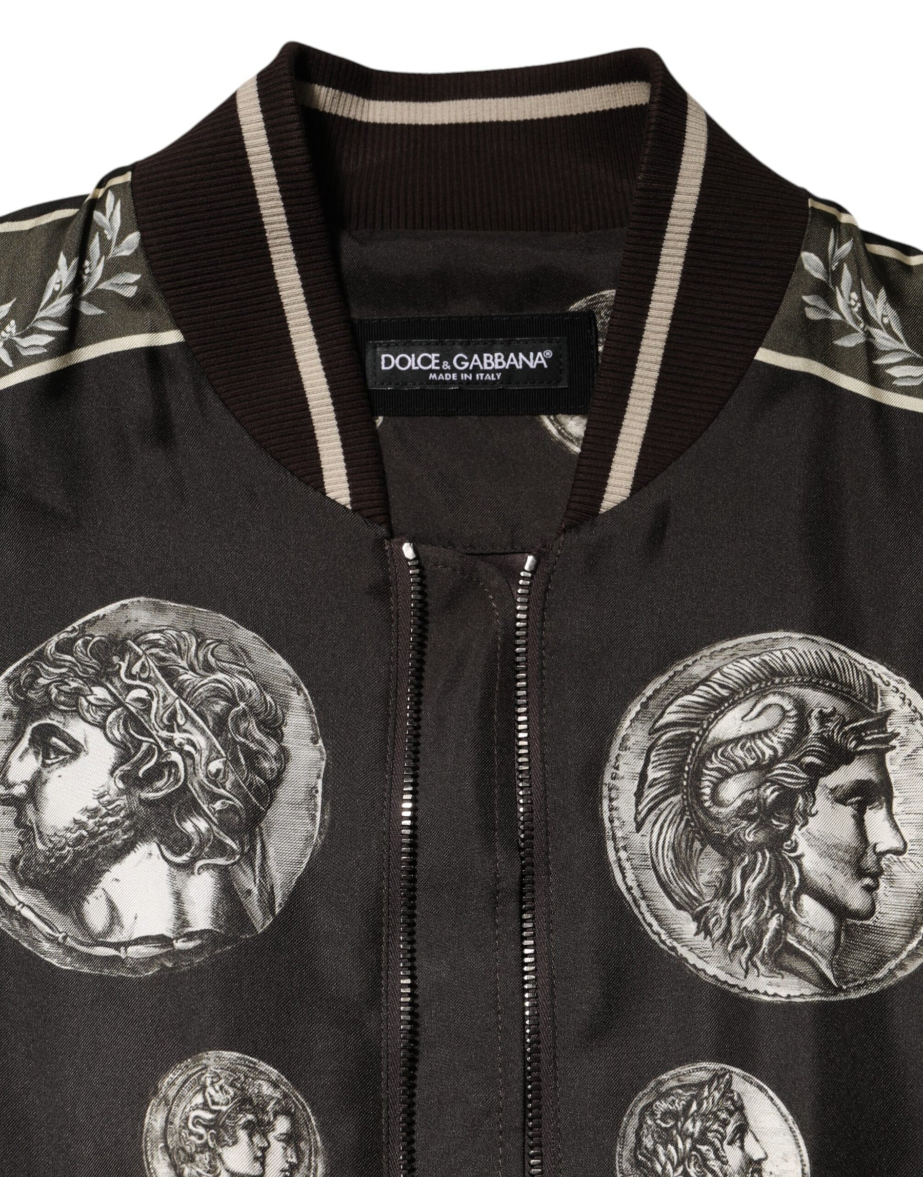 Dolce & Gabbana Black "Monete" Coin Print Silk Bomber Jacket | Regal Royce