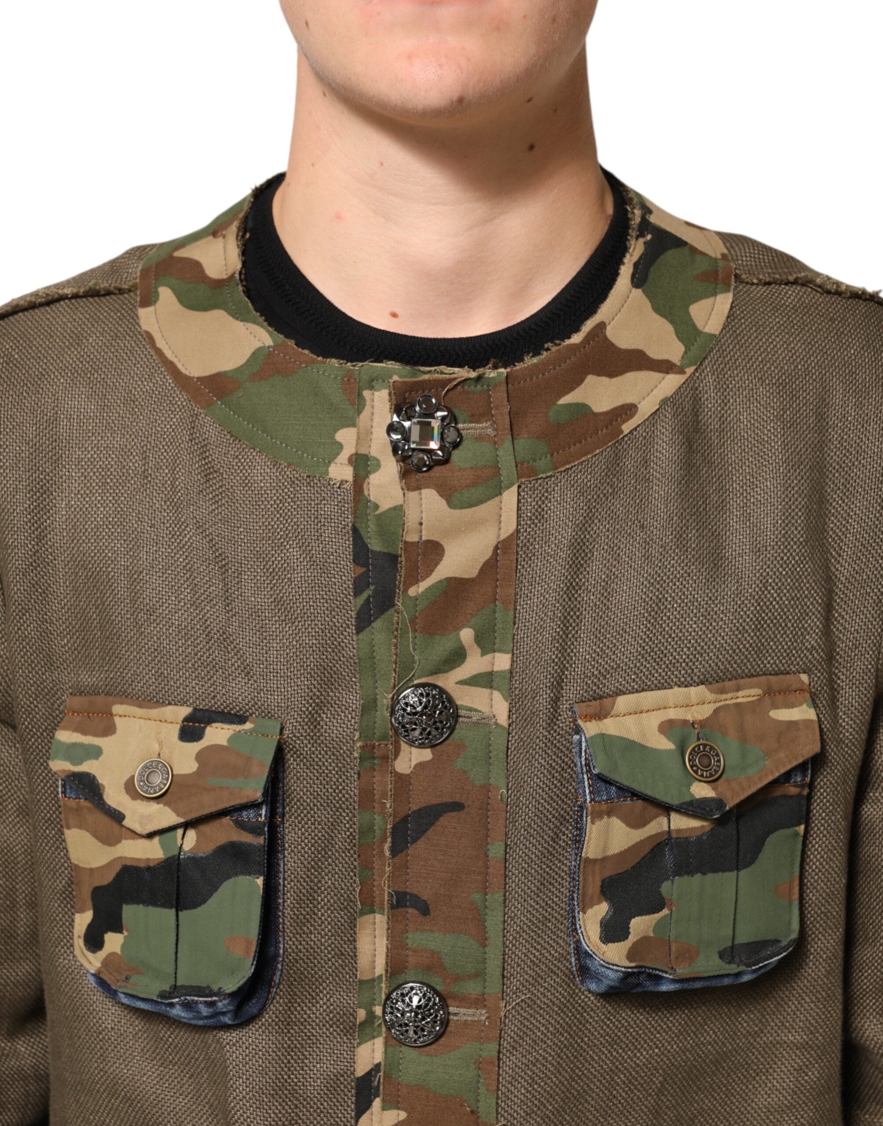 Dolce & Gabbana Brown Camouflage Linen Button Down Jacket | Regal Royce