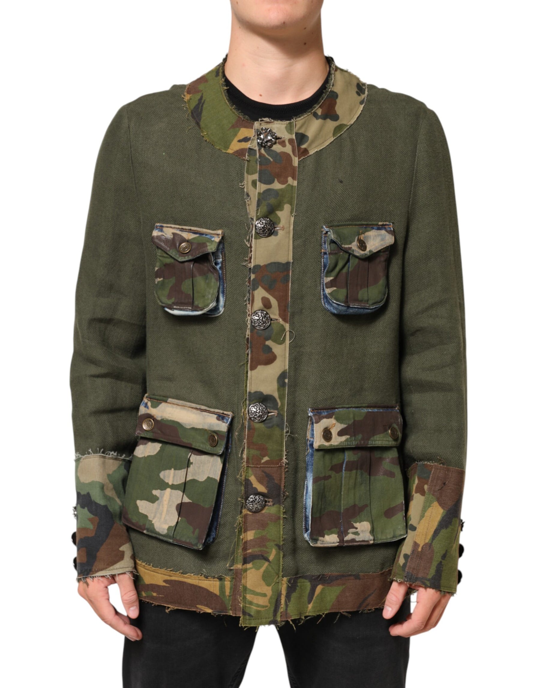 Dolce & Gabbana Brown Camouflage Linen Button Down Jacket | Regal Royce
