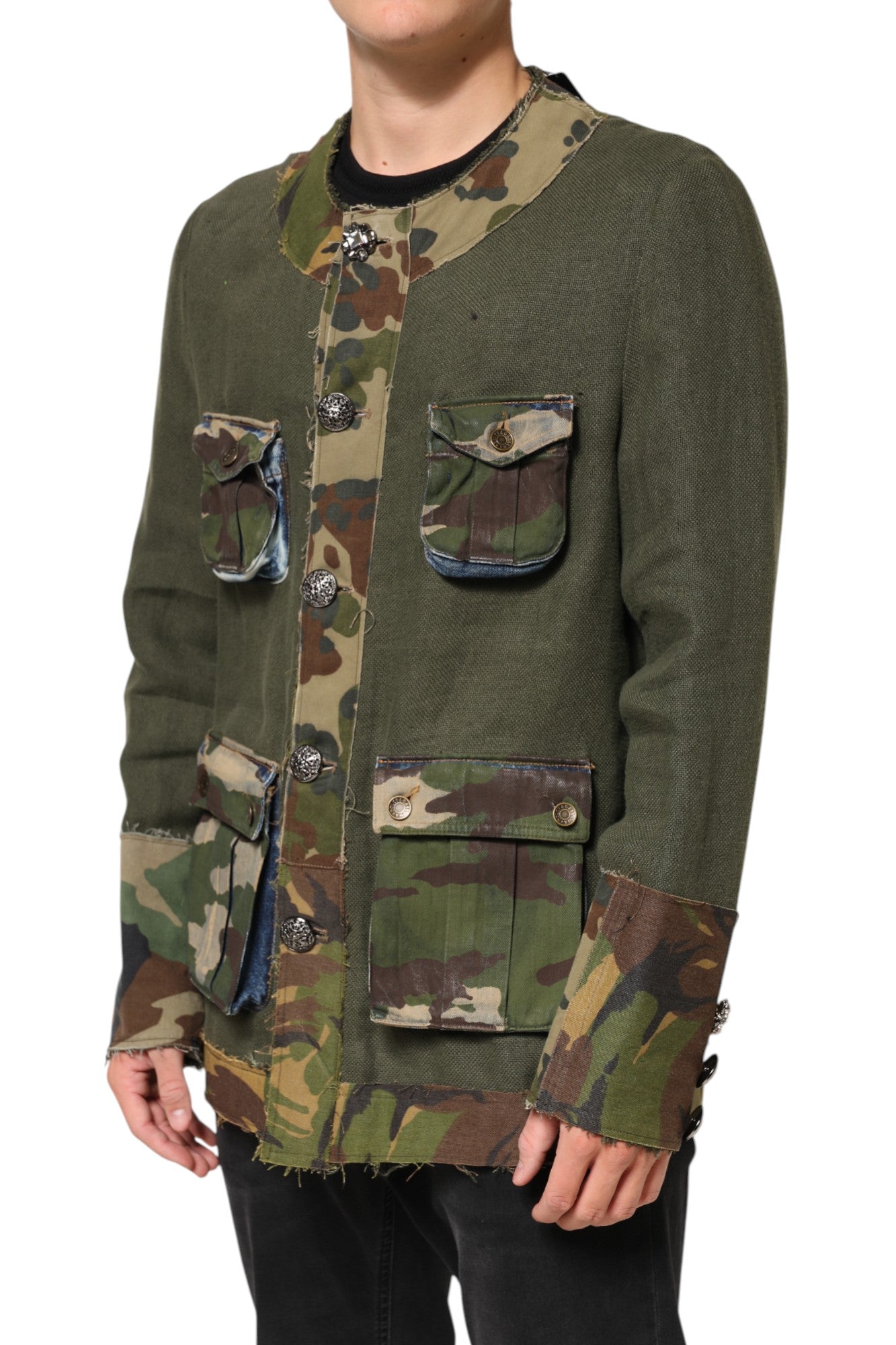 Dolce & Gabbana Brown Camouflage Linen Button Down Jacket | Regal Royce