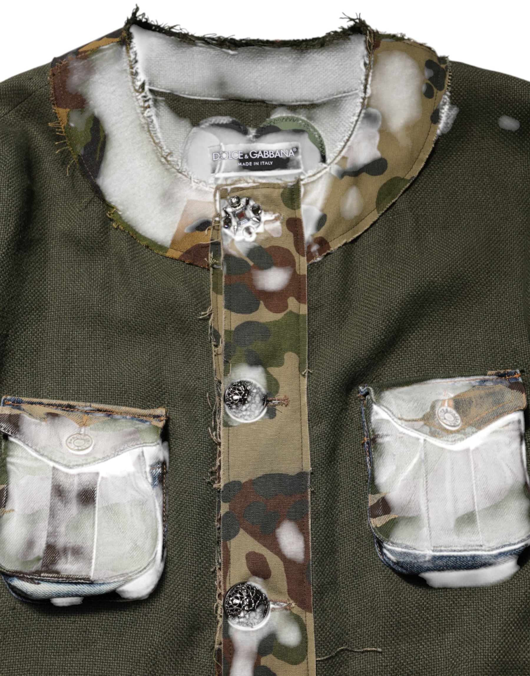 Dolce & Gabbana Brown Camouflage Linen Button Down Jacket | Regal Royce
