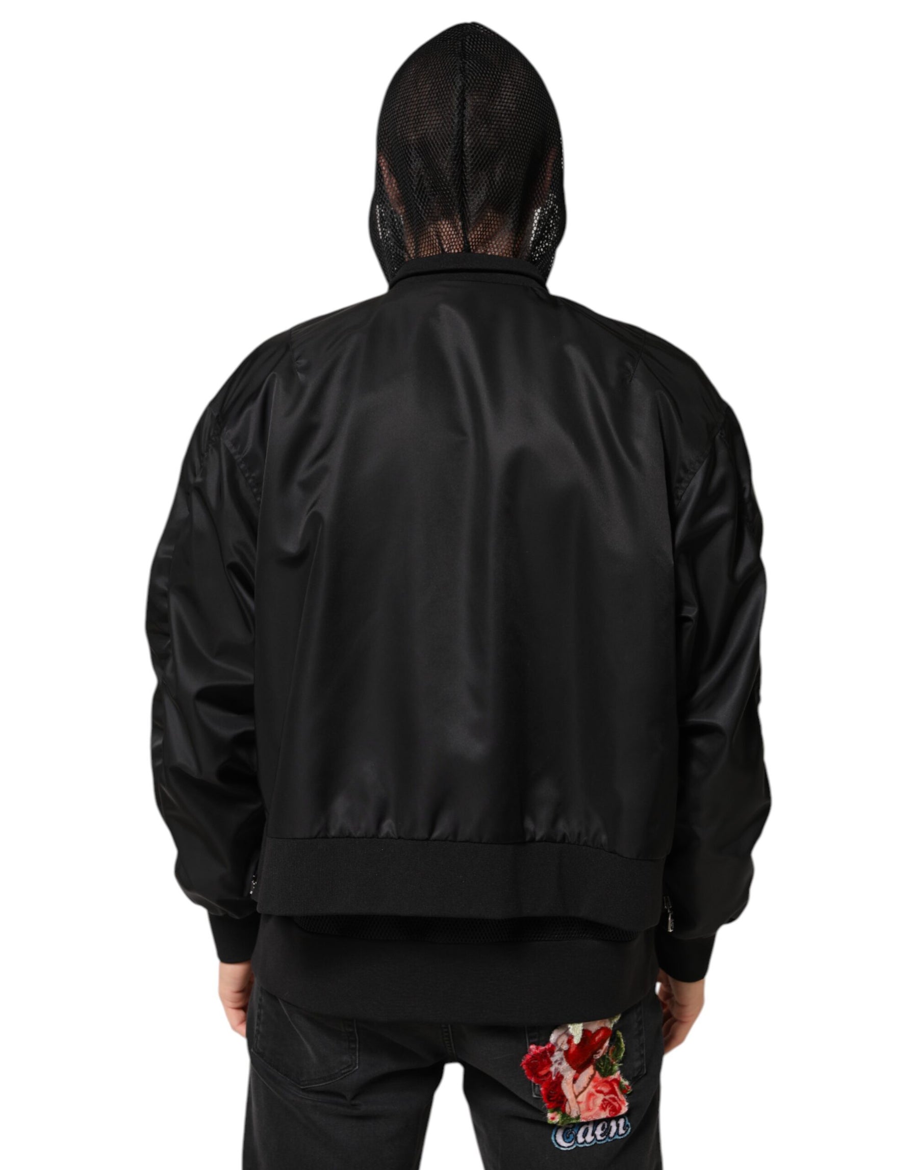 Dolce & Gabbana Black Nylon Hooded Full Zip Bomber Men Jacket | Regal Royce