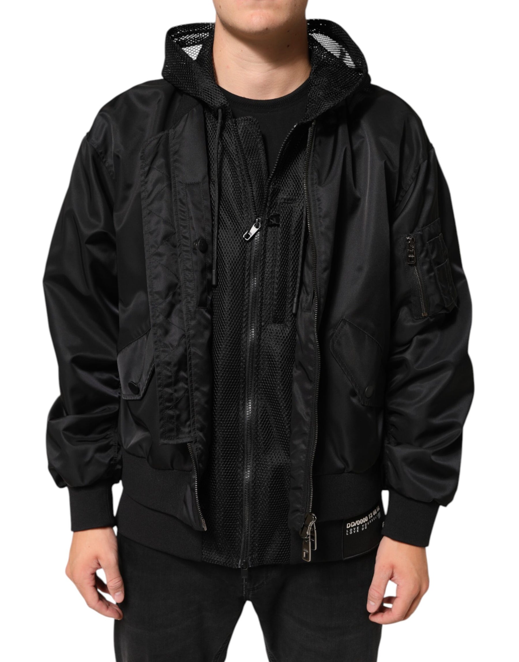 Dolce & Gabbana Black Nylon Hooded Full Zip Bomber Men Jacket | Regal Royce