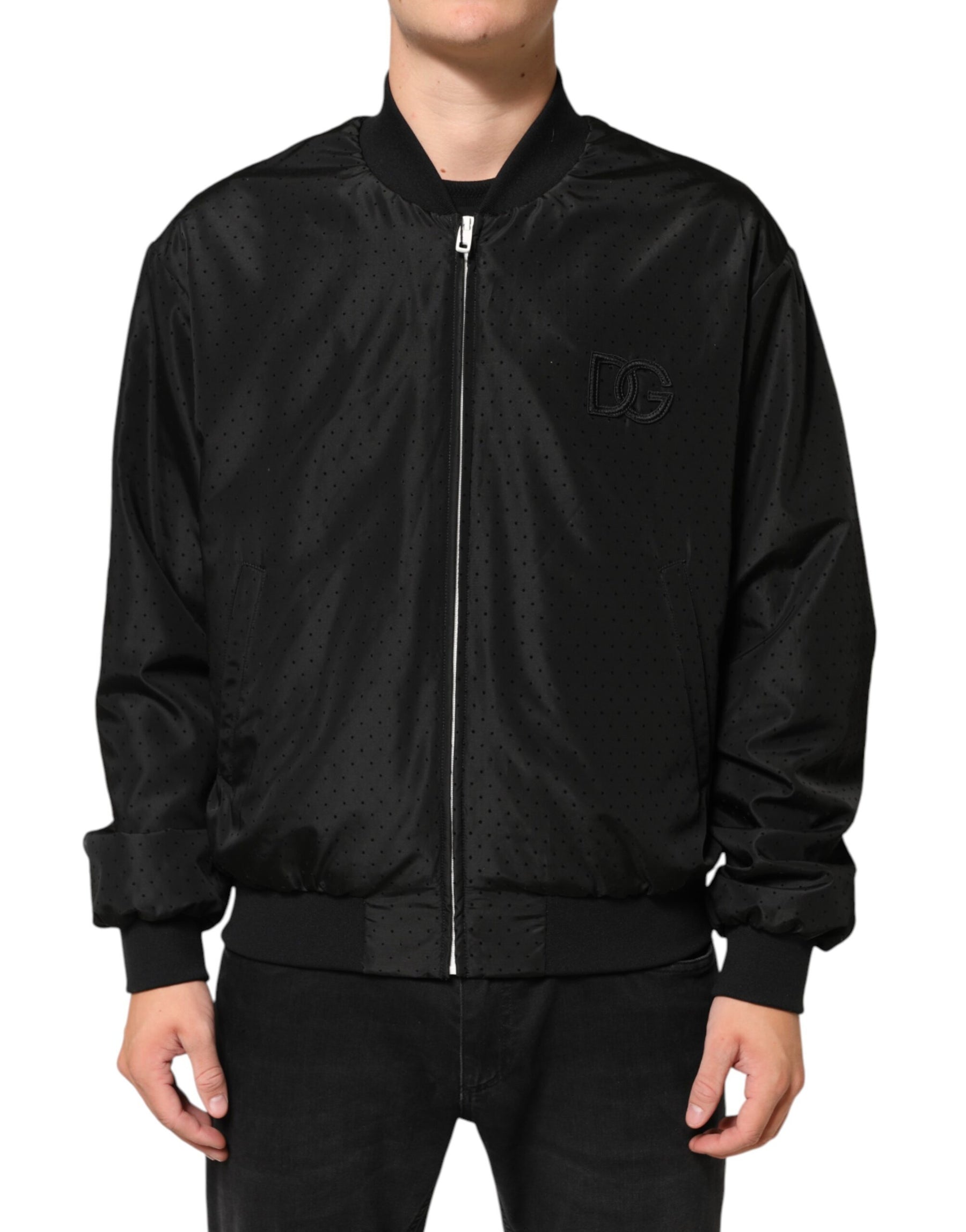 Dolce & Gabbana Black Acetate Full Zip Bomber Men Jacket | Regal Royce