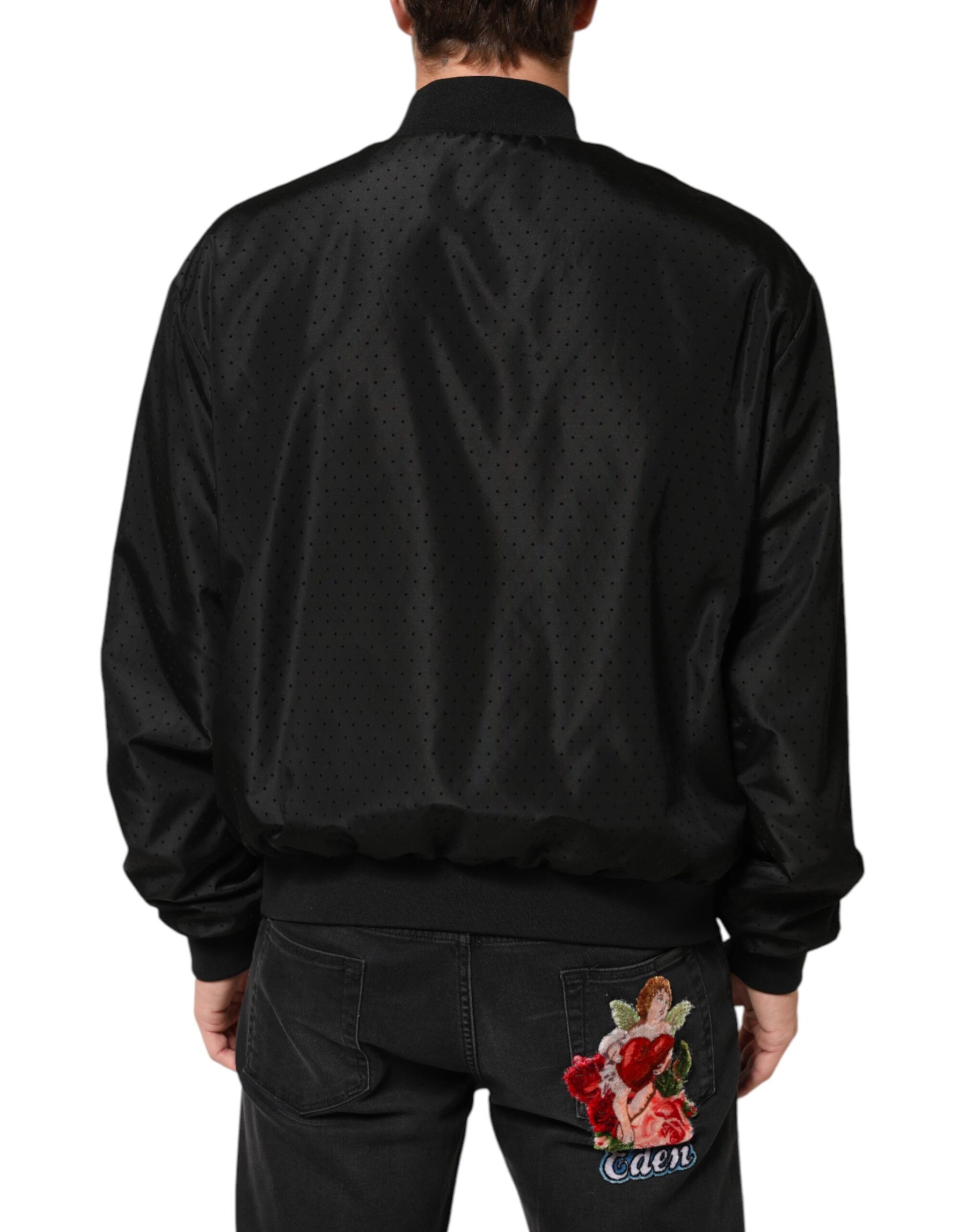 Dolce & Gabbana Black Acetate Full Zip Bomber Men Jacket | Regal Royce