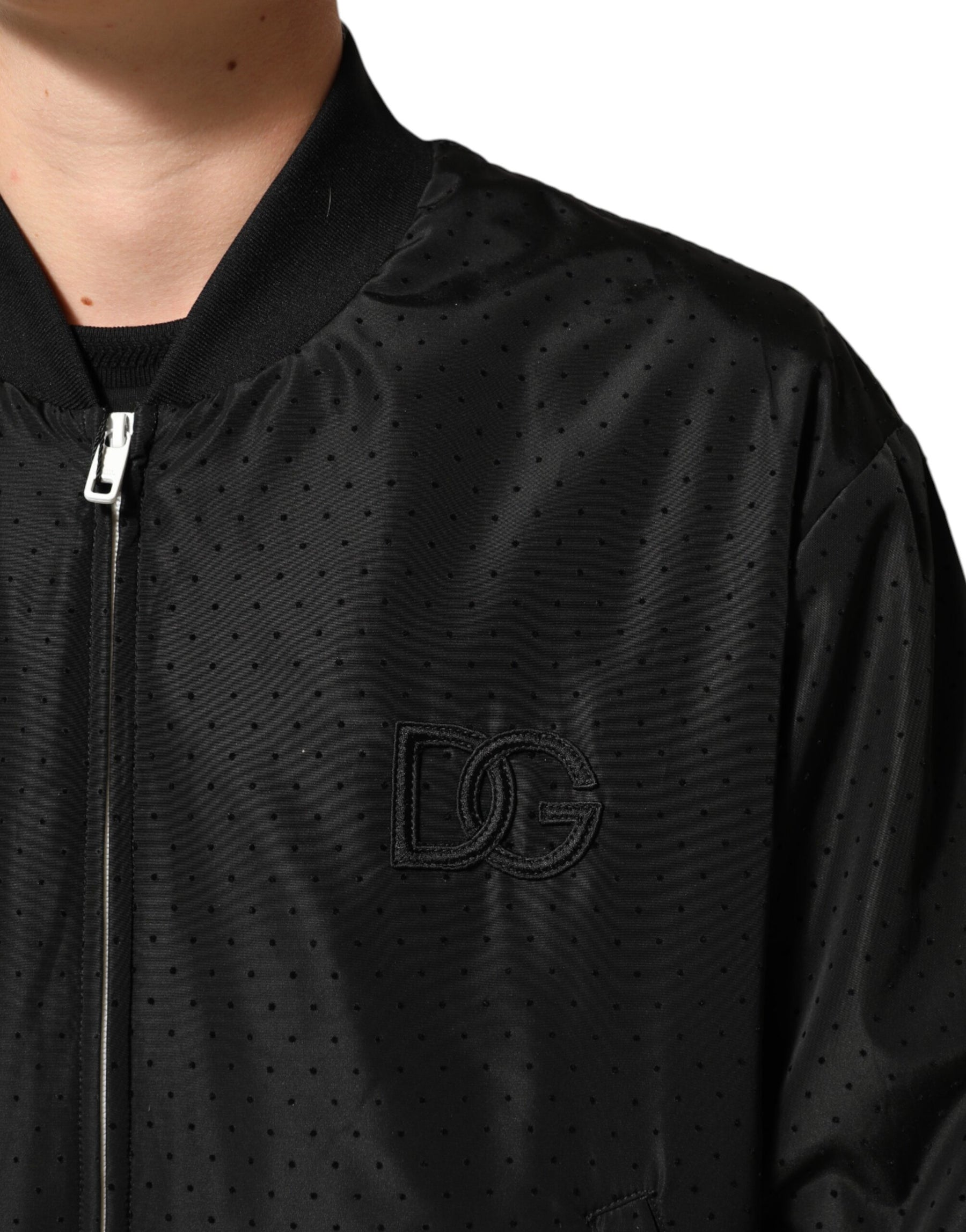 Dolce & Gabbana Black Acetate Full Zip Bomber Men Jacket | Regal Royce