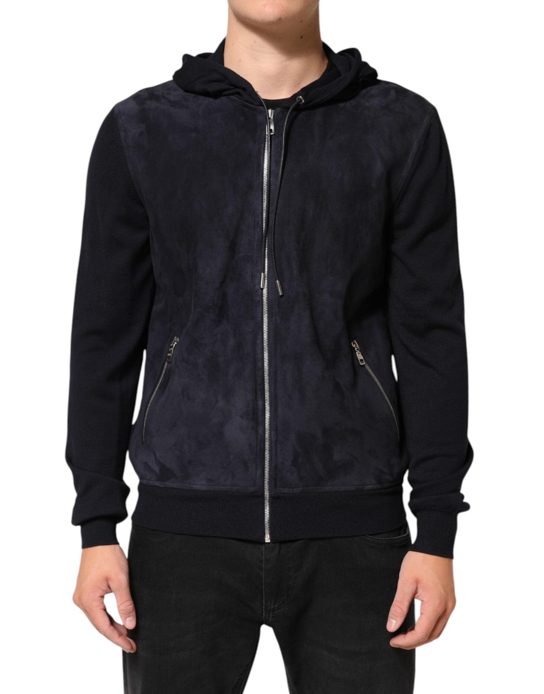 Dolce & Gabbana Black Leather Full Zip Hooded Blouson Jacket | Regal Royce