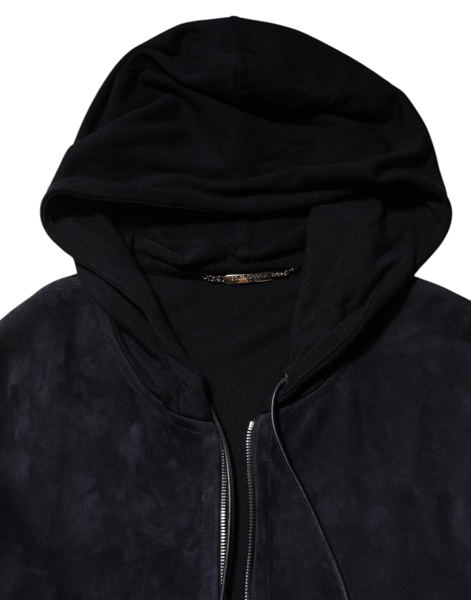 Dolce & Gabbana Black Leather Full Zip Hooded Blouson Jacket | Regal Royce