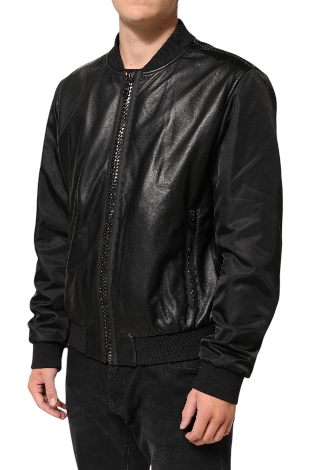 Dolce & Gabbana Black Leather Nylon FullZip Blouson Jacket | Regal Royce