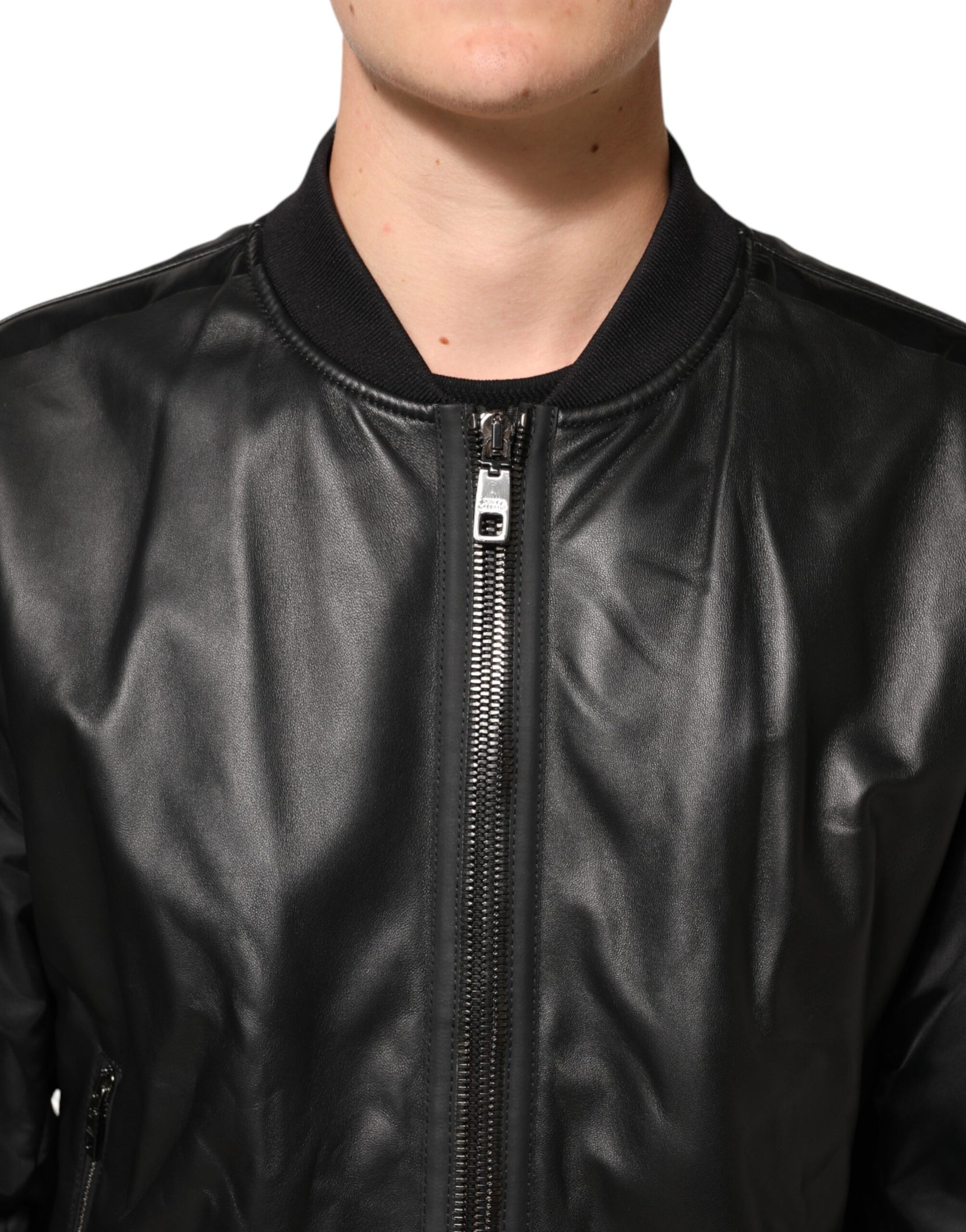 Dolce & Gabbana Black Leather Nylon FullZip Blouson Jacket | Regal Royce