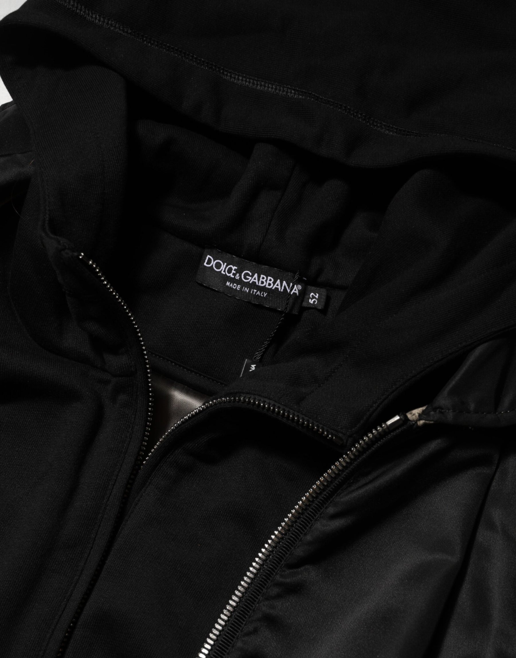 Dolce & Gabbana Black Cotton Hooded Full Zip Bomber Jacket | Regal Royce