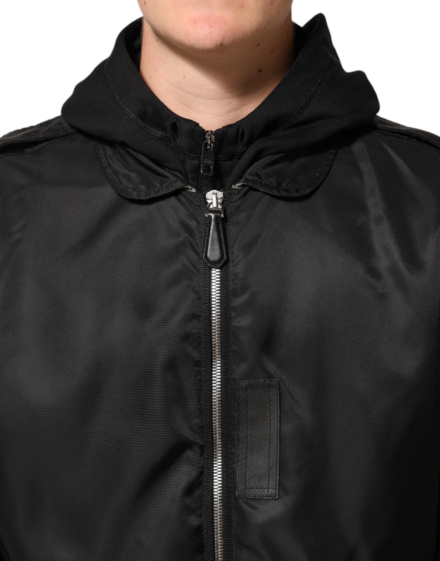 Dolce & Gabbana Black Cotton Hooded Full Zip Bomber Jacket | Regal Royce