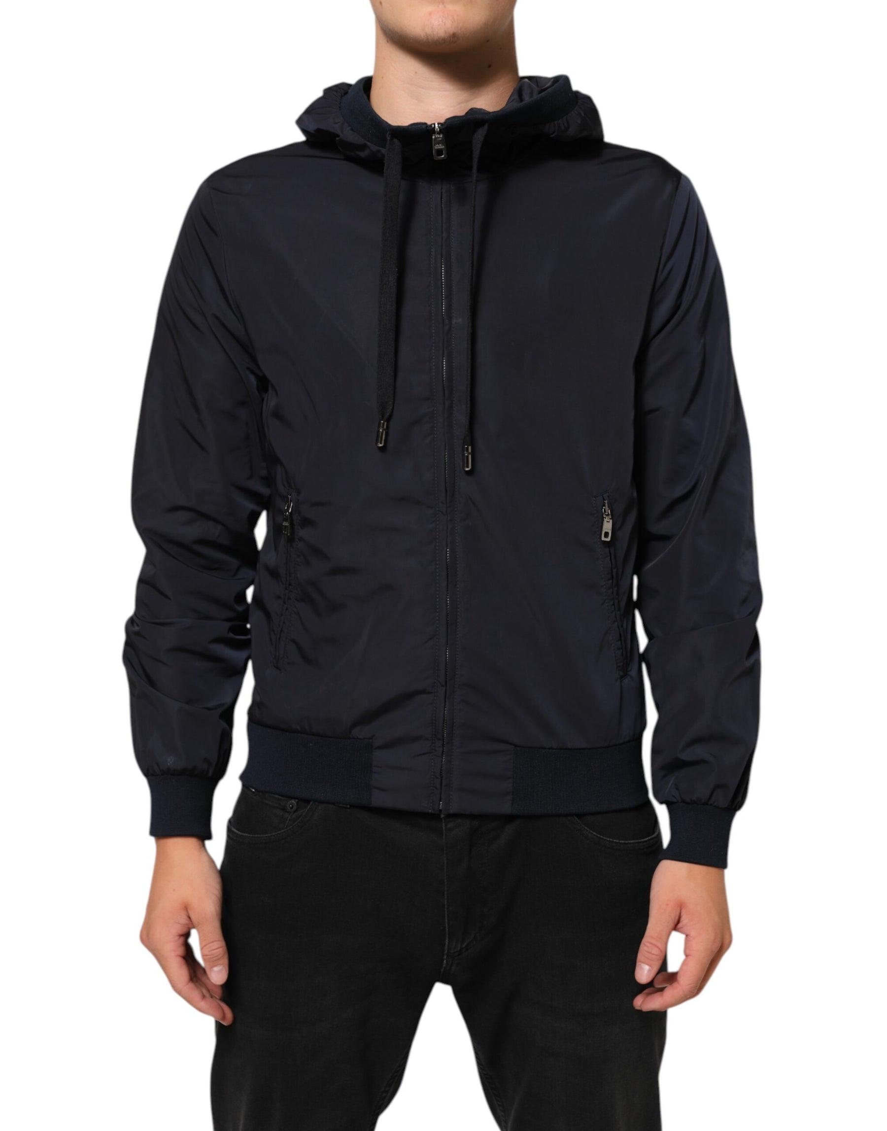 Dolce & Gabbana Blue Logo Tape Hooded Full Zip Bomber Jacket | Regal Royce