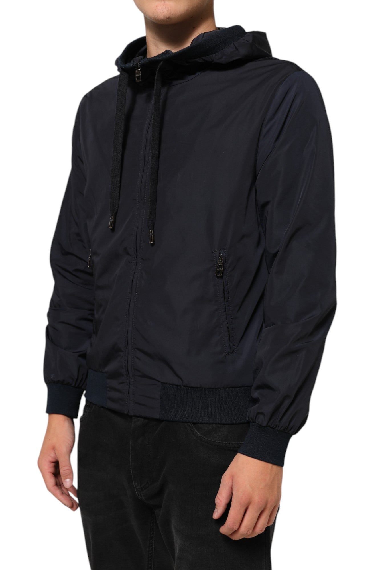 Dolce & Gabbana Blue Logo Tape Hooded Full Zip Bomber Jacket | Regal Royce