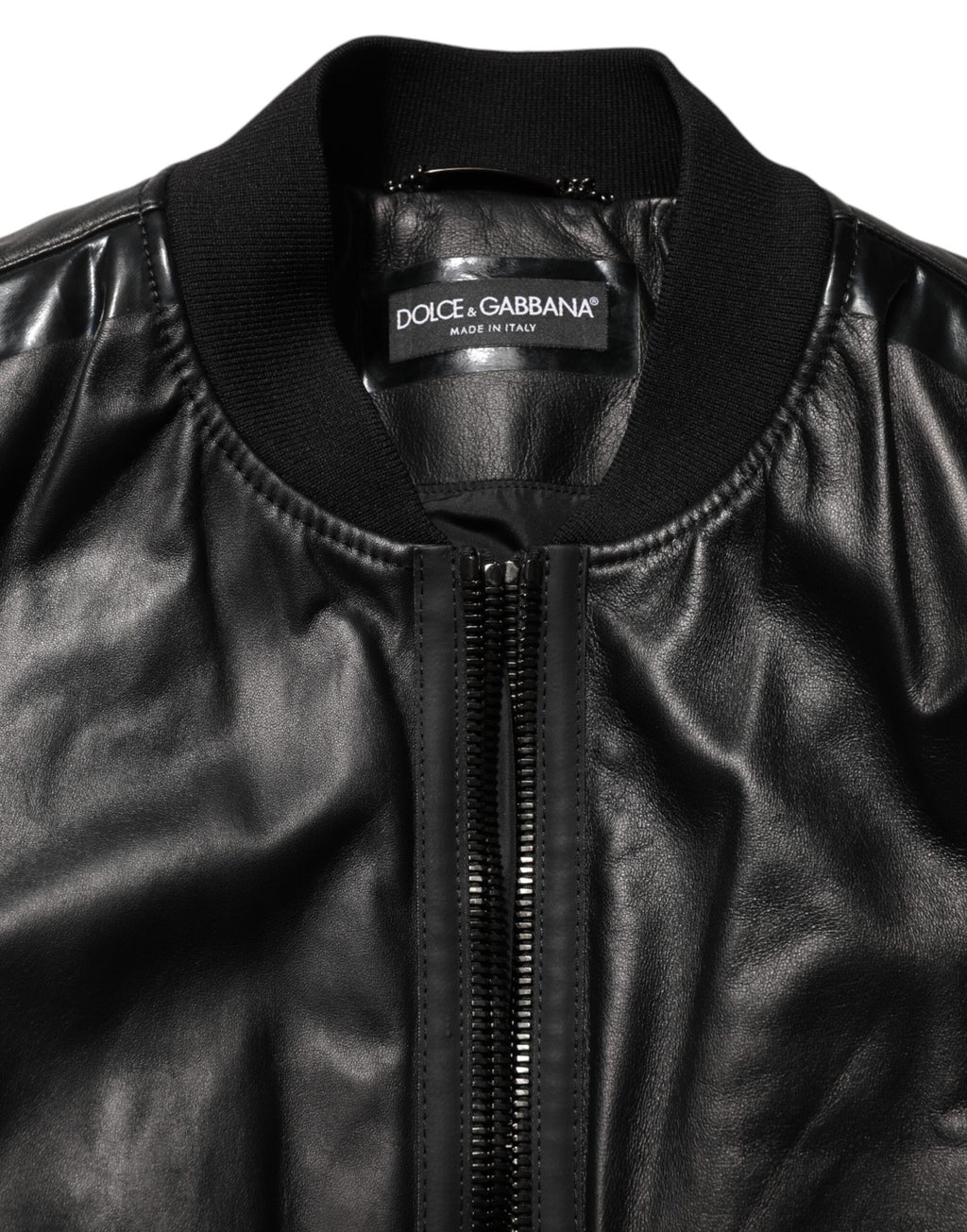 Dolce & Gabbana Black Leather Nylon FullZip Blouson Jacket